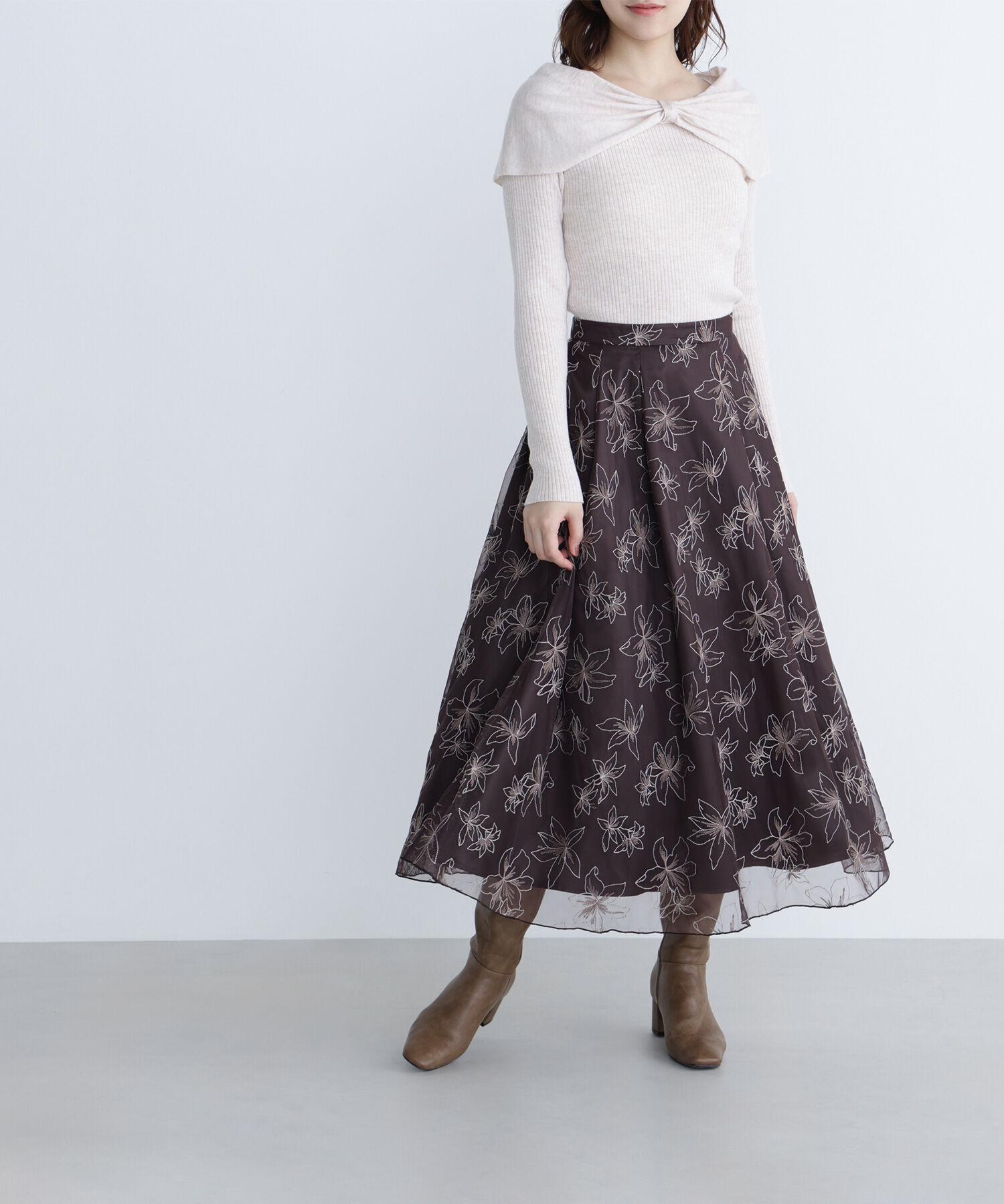  「チュール刺繍フレアスカート」|スカート|