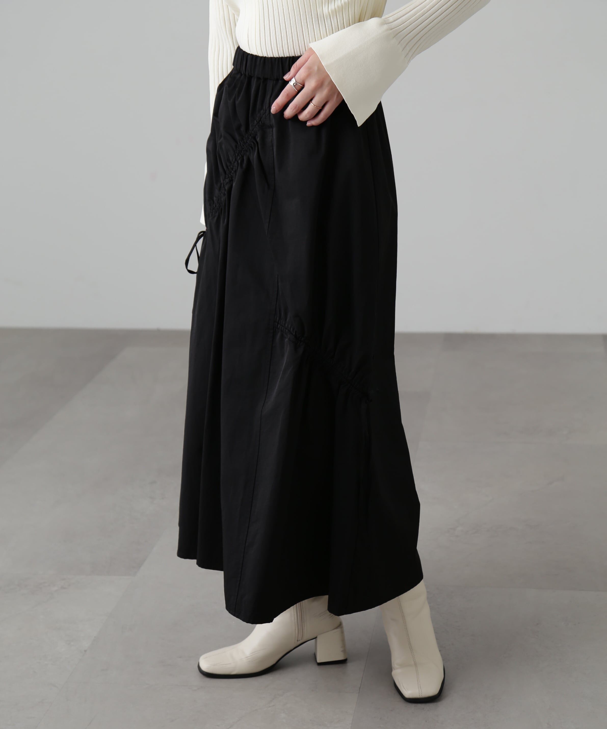  「ランダムシャーリングドロストスカート」|スカート|ブラック