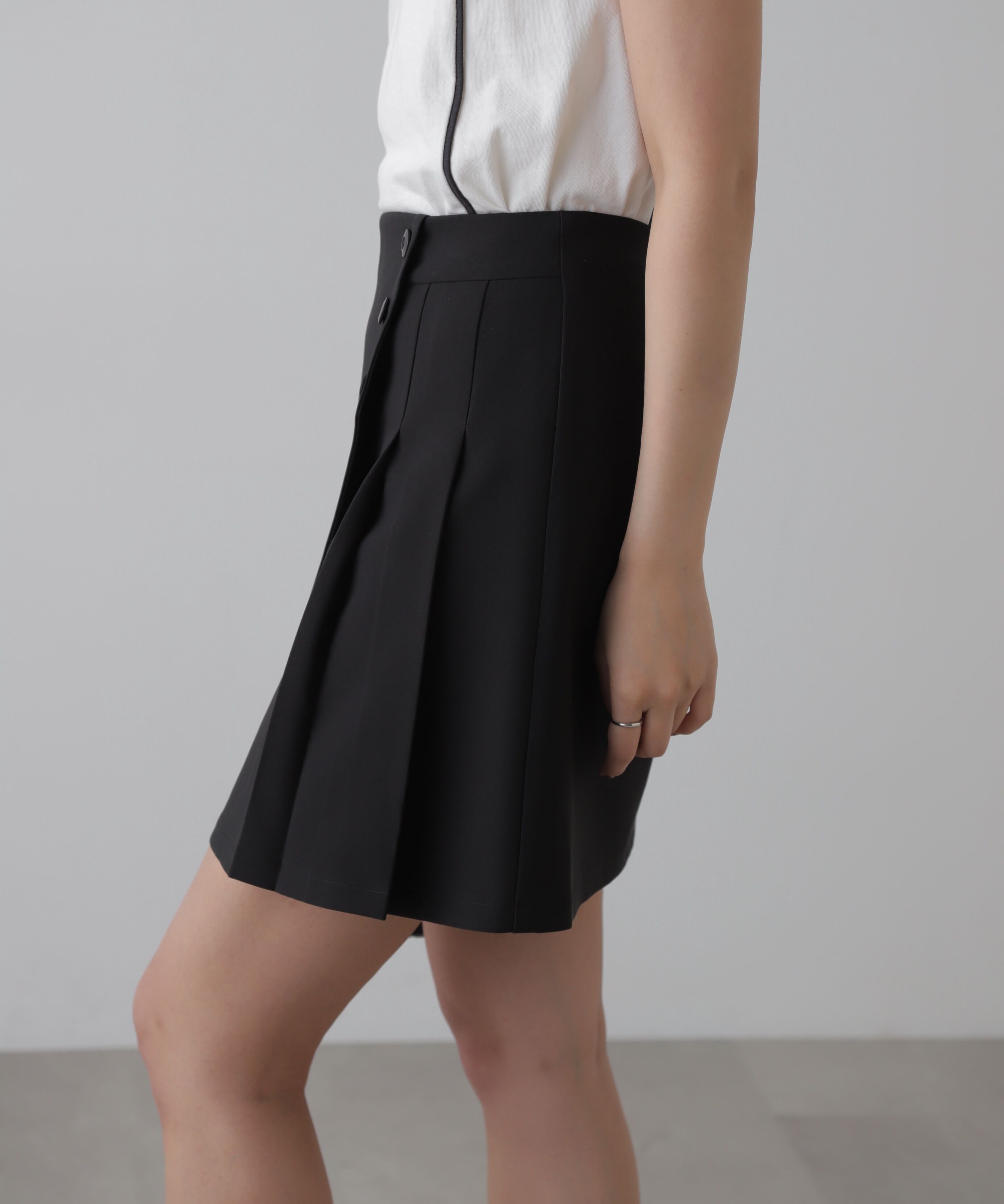  「サイドボタンラップミニプリーツスカート」|スカート|