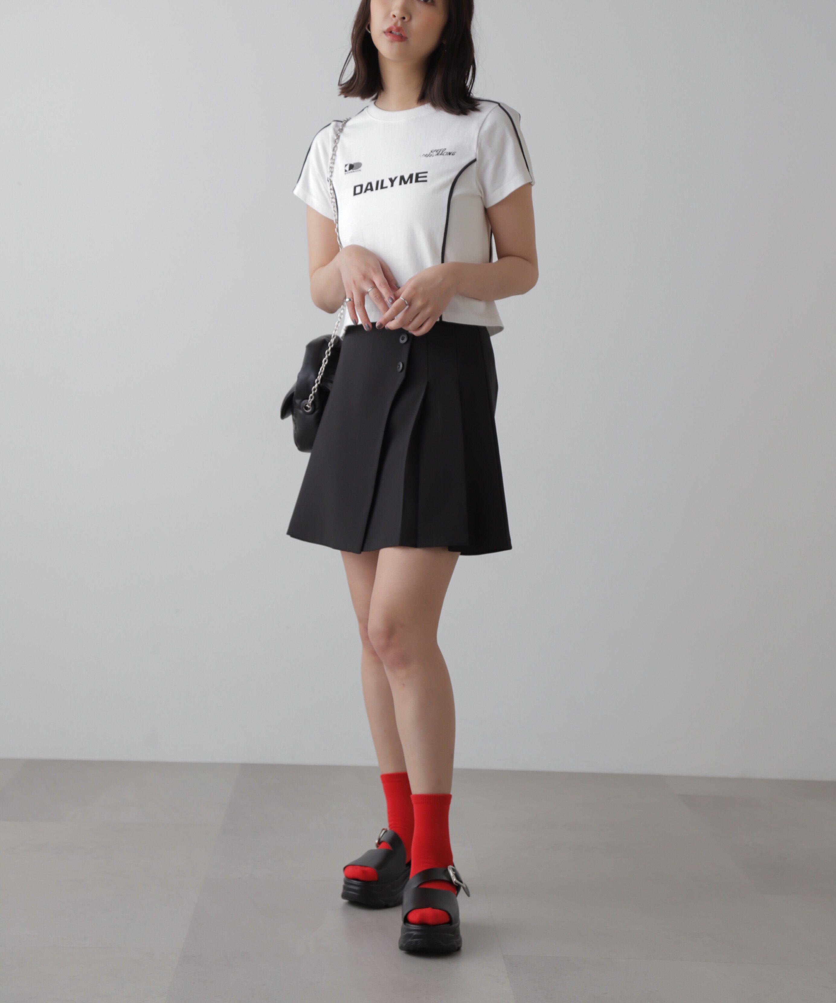  「サイドボタンラップミニプリーツスカート」|スカート|