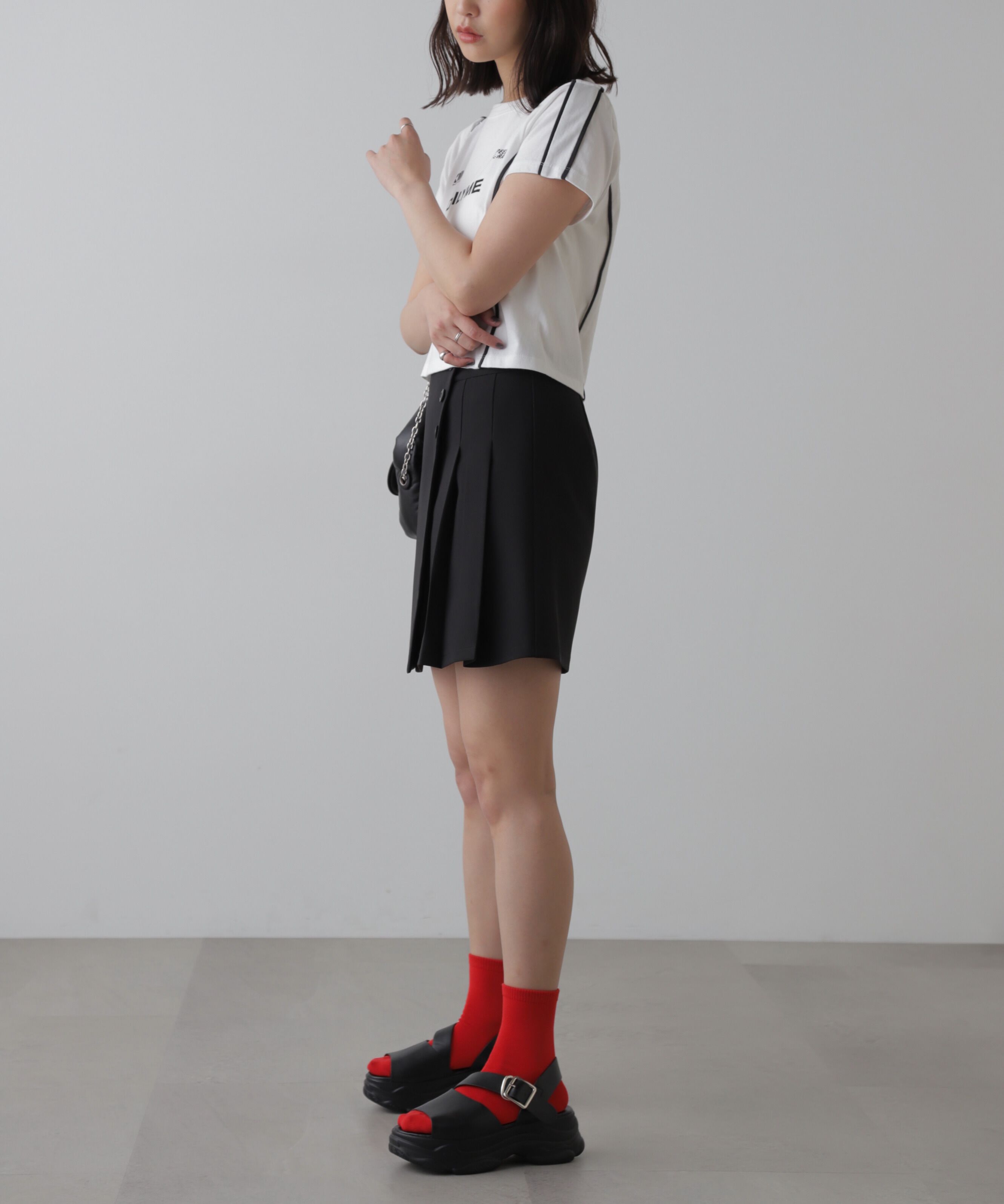  「サイドボタンラップミニプリーツスカート」|スカート|