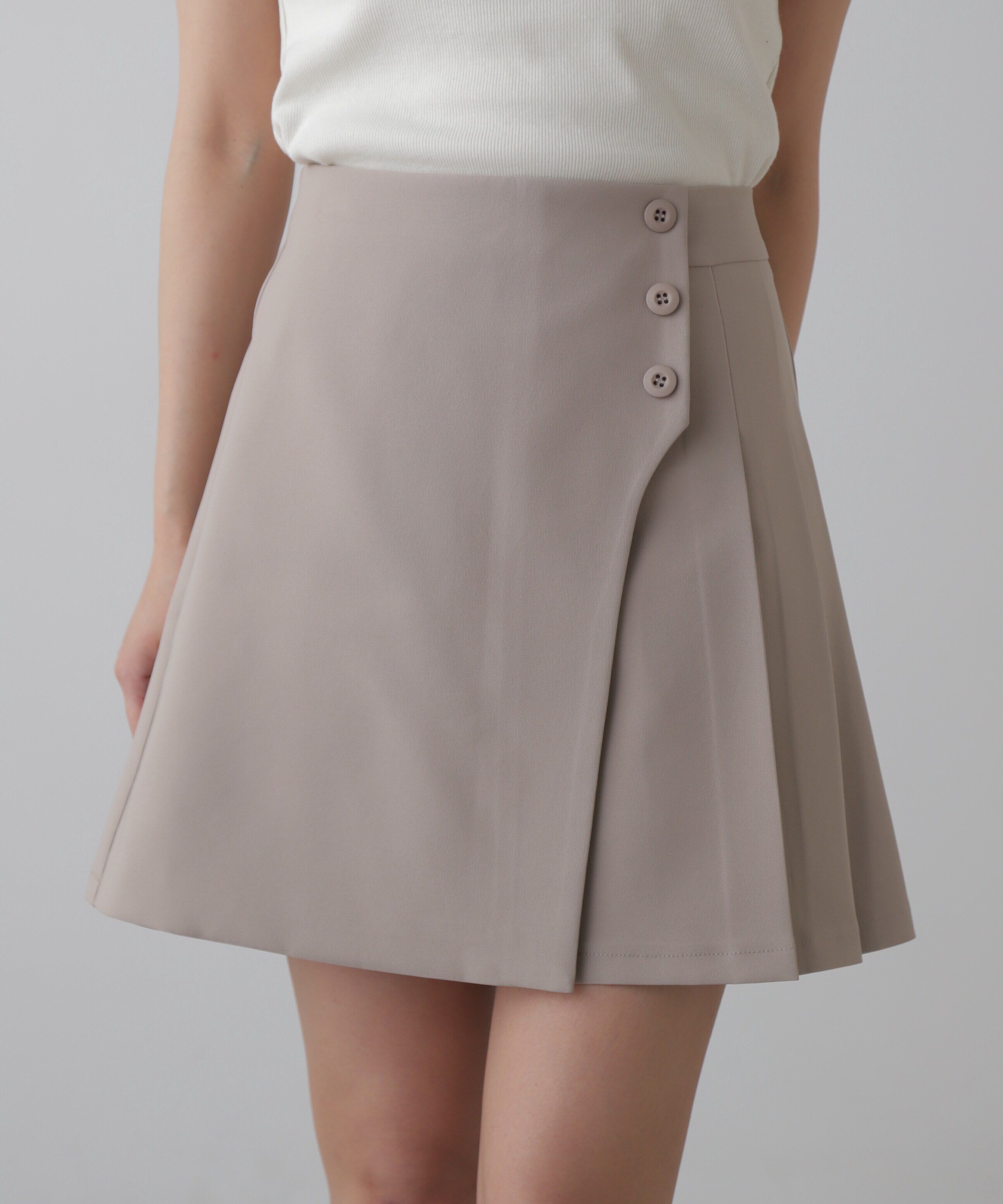  「サイドボタンラップミニプリーツスカート」|スカート|