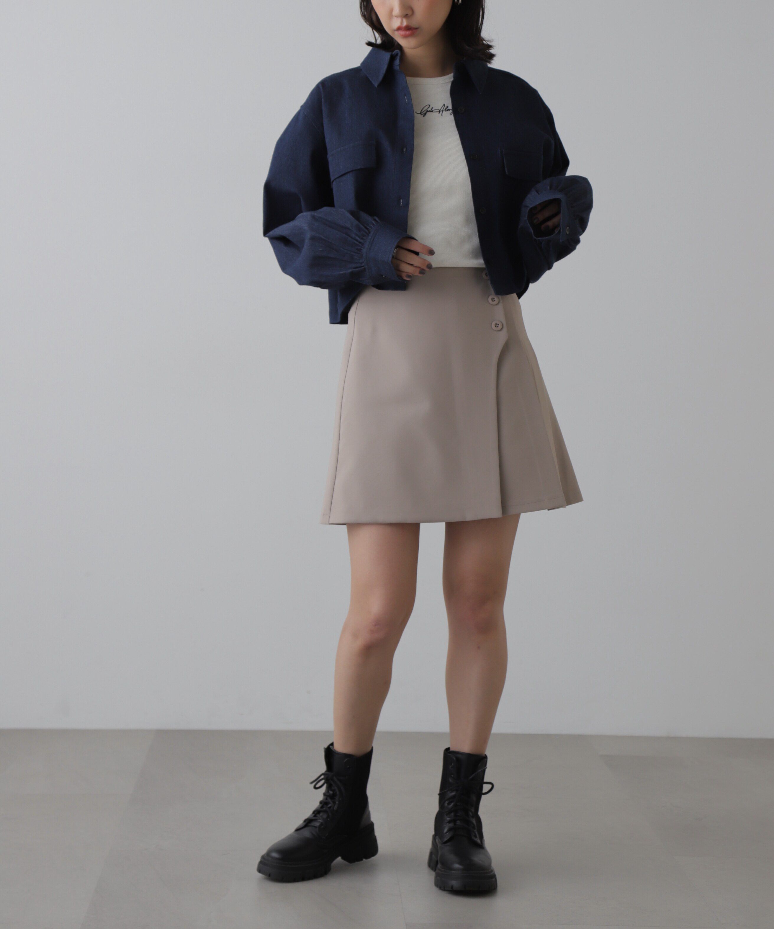  「サイドボタンラップミニプリーツスカート」|スカート|