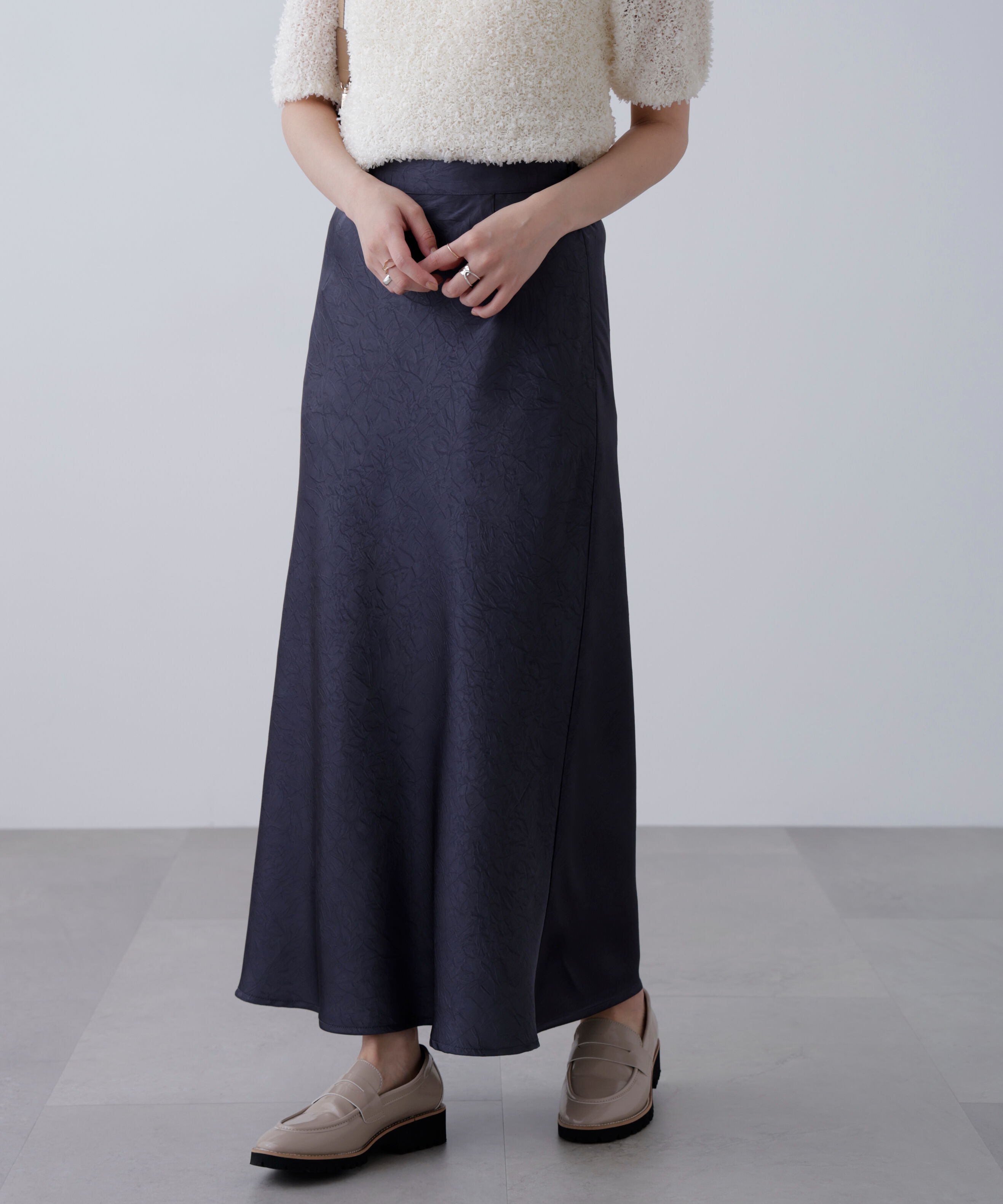  「ワッシャーサテンナロースカート」|スカート|