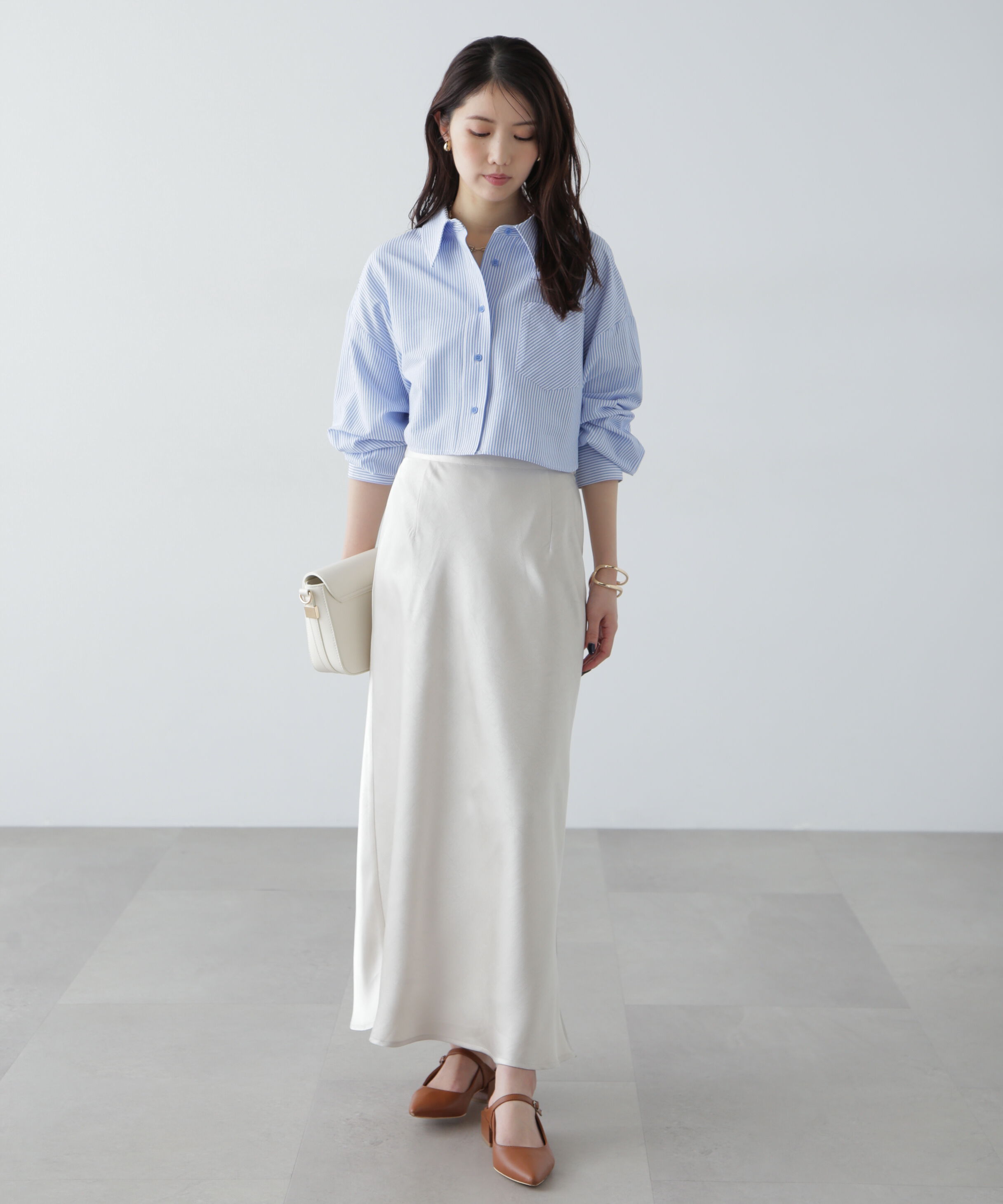  「ワッシャーサテンナロースカート」|スカート|