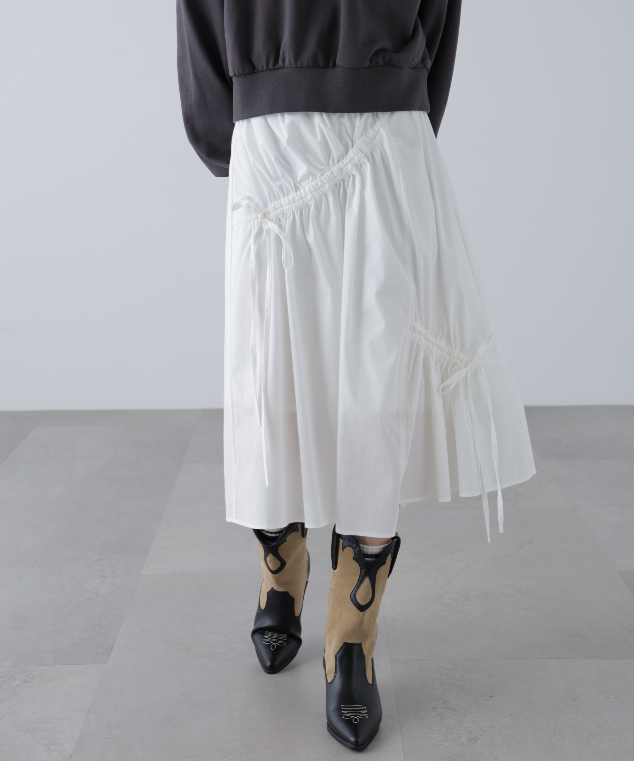  「アシメドロストリボンミディスカート」|スカート|