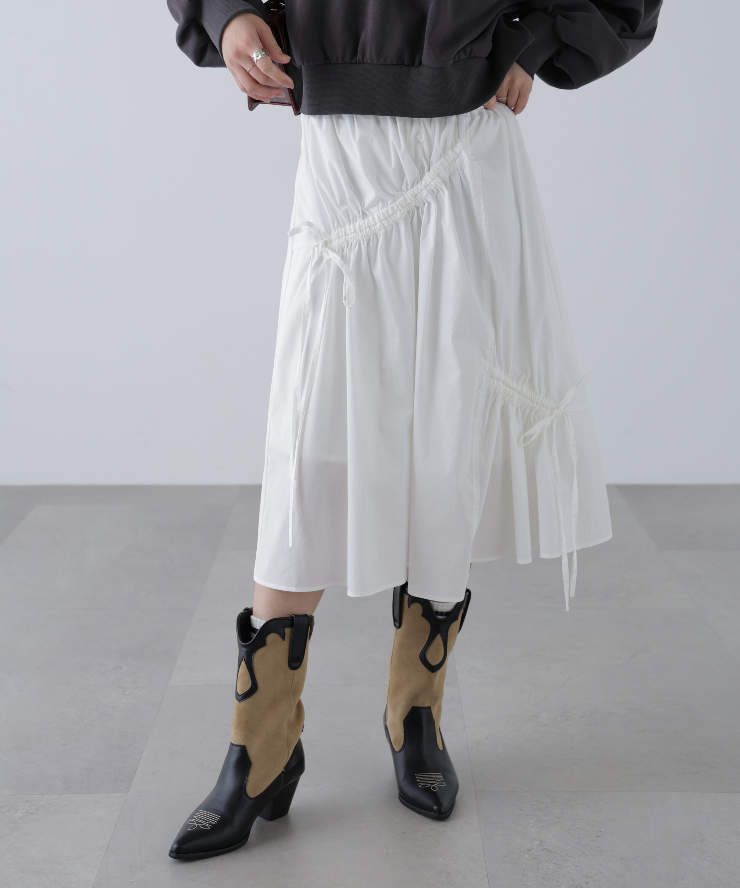  「アシメドロストリボンミディスカート」|スカート|