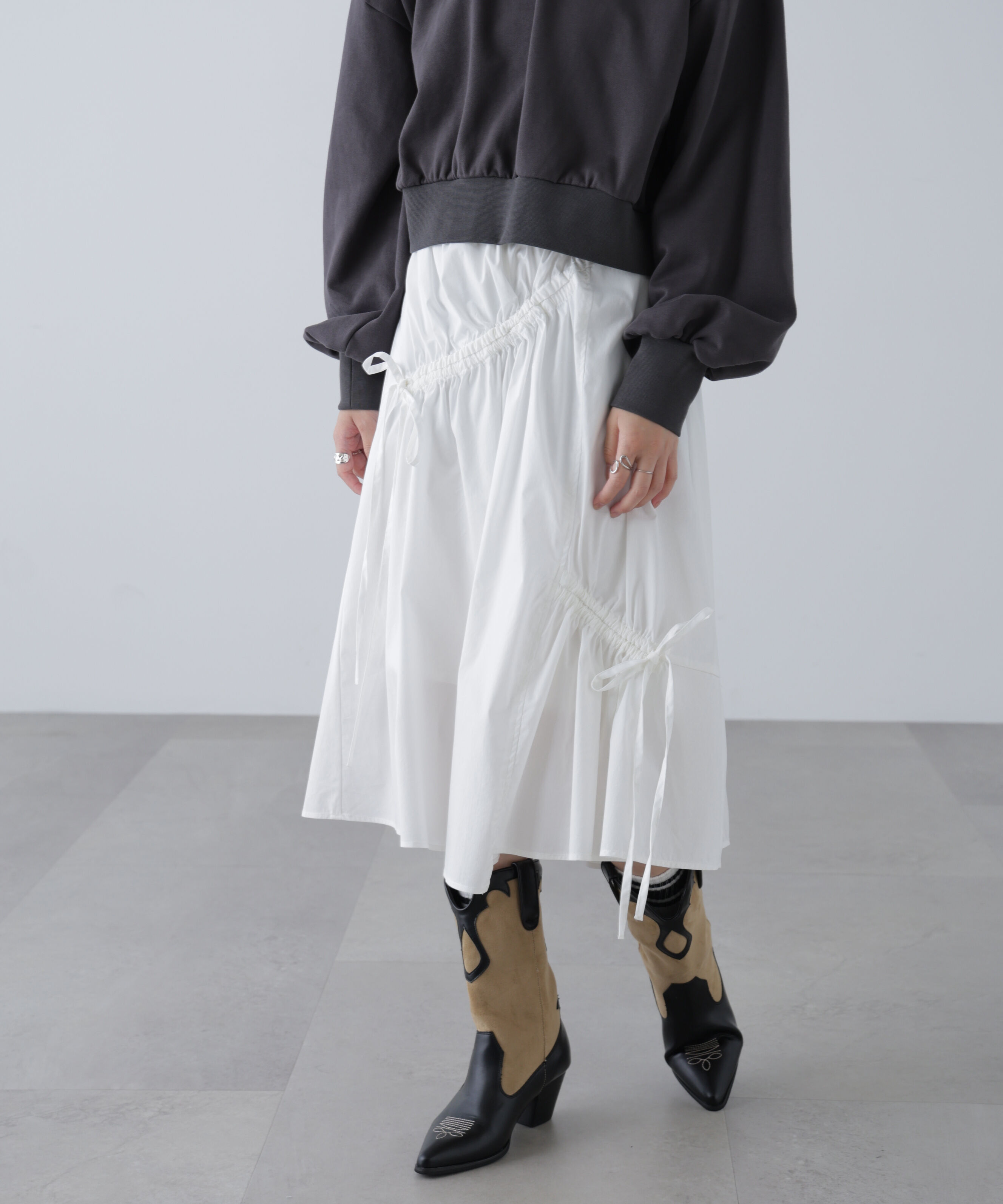  「アシメドロストリボンミディスカート」|スカート|