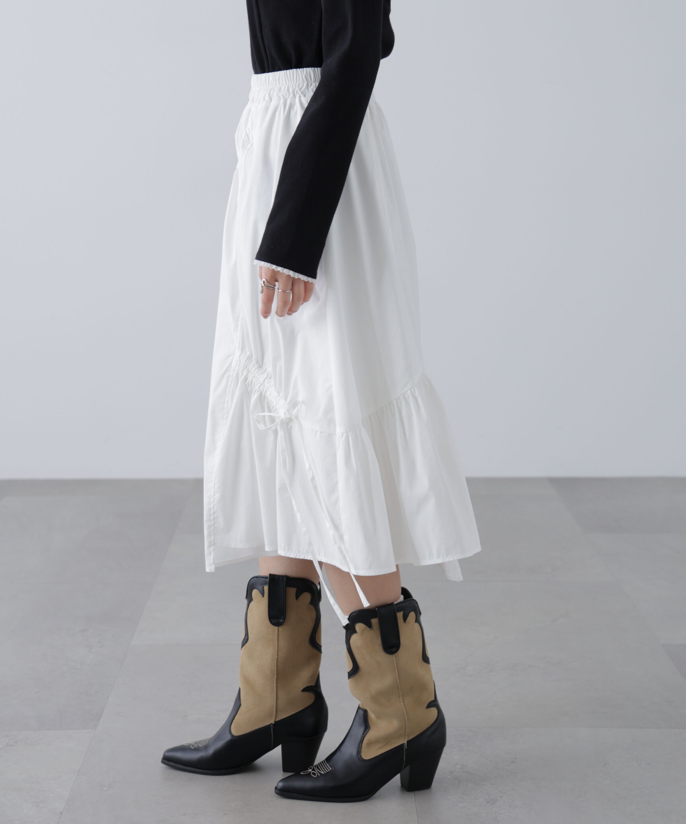  「アシメドロストリボンミディスカート」|スカート|