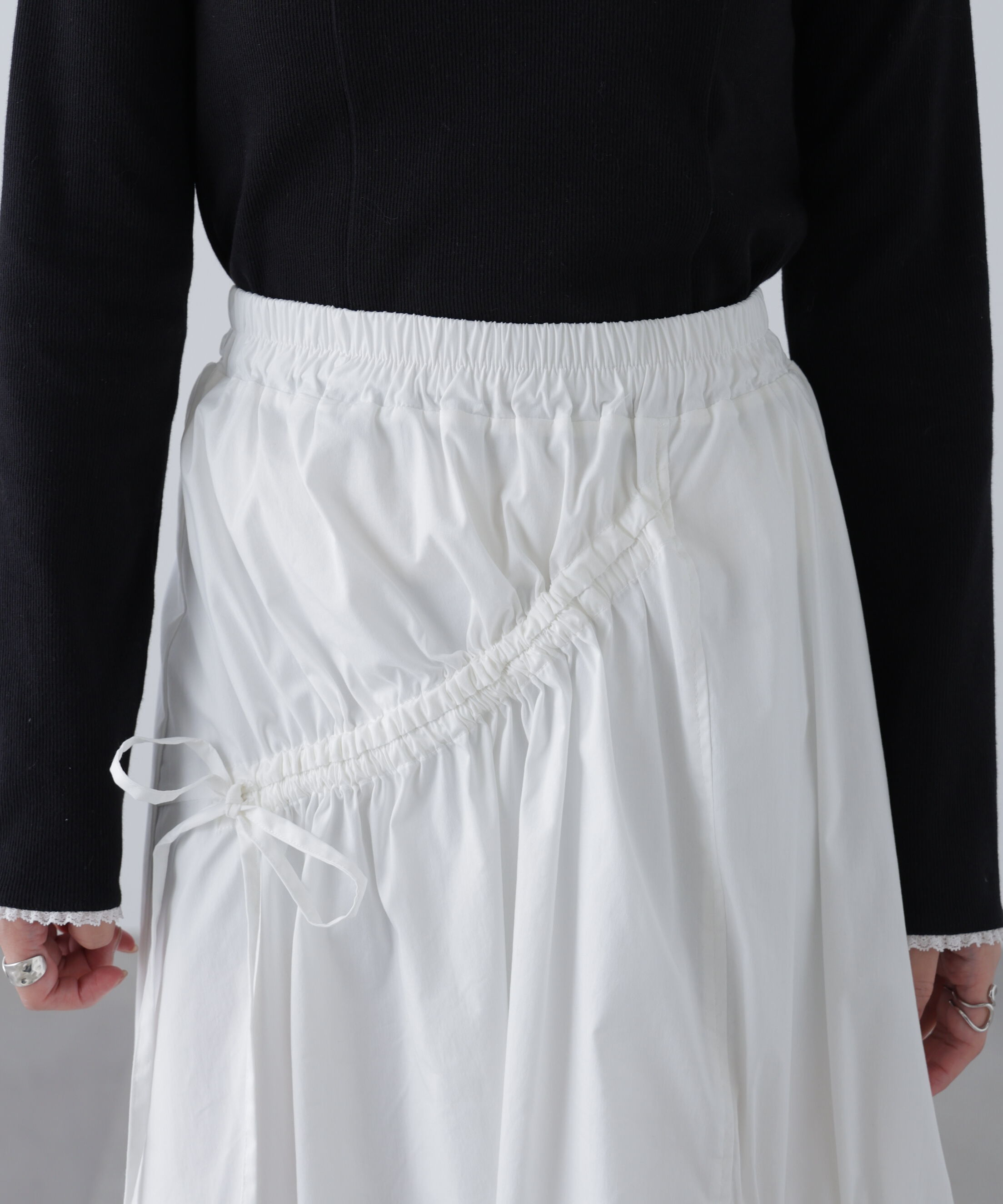  「アシメドロストリボンミディスカート」|スカート|