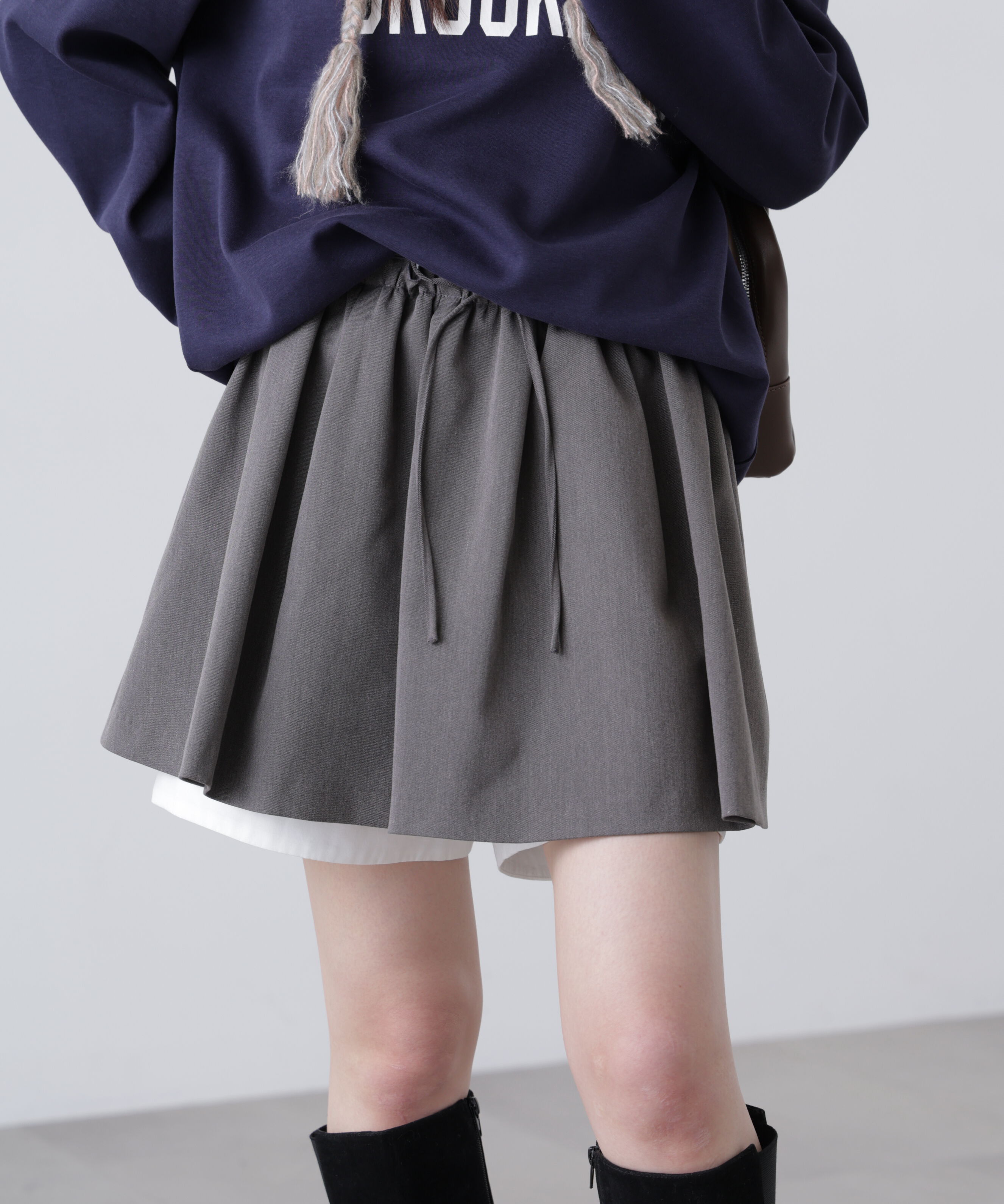  「インナーパンツ付レイヤードフレアミニスカート」|スカート|グレー