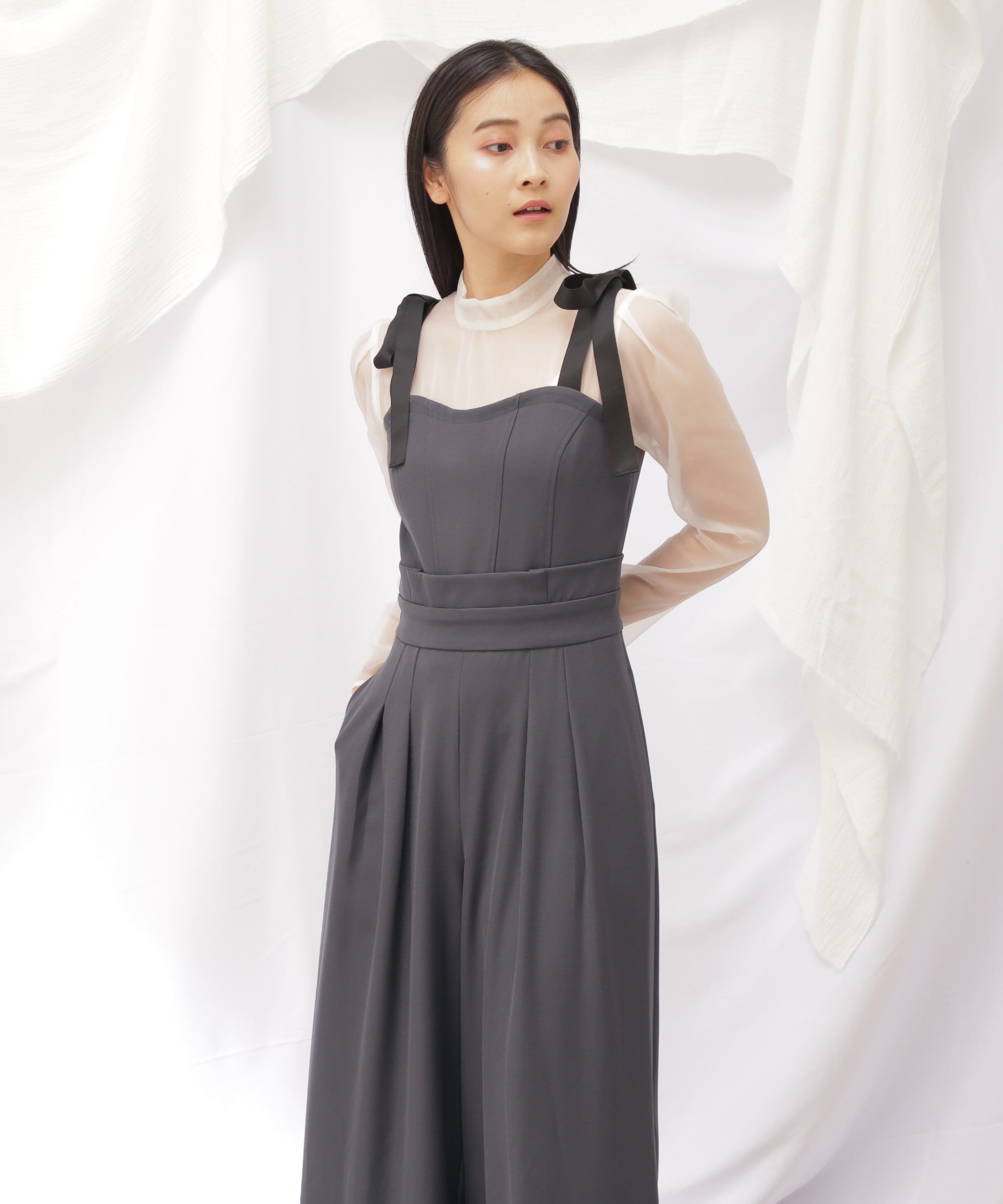  「肩リボンドッキングサロペット」|ワンピース|