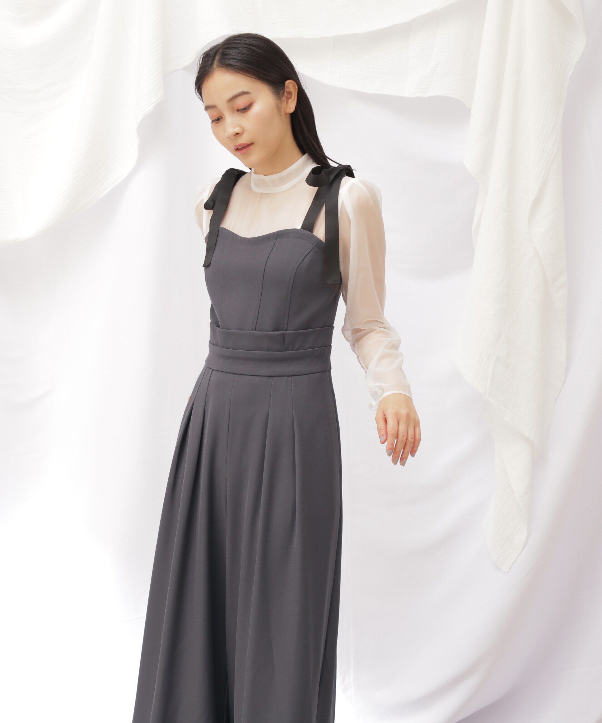  「肩リボンドッキングサロペット」|ワンピース|