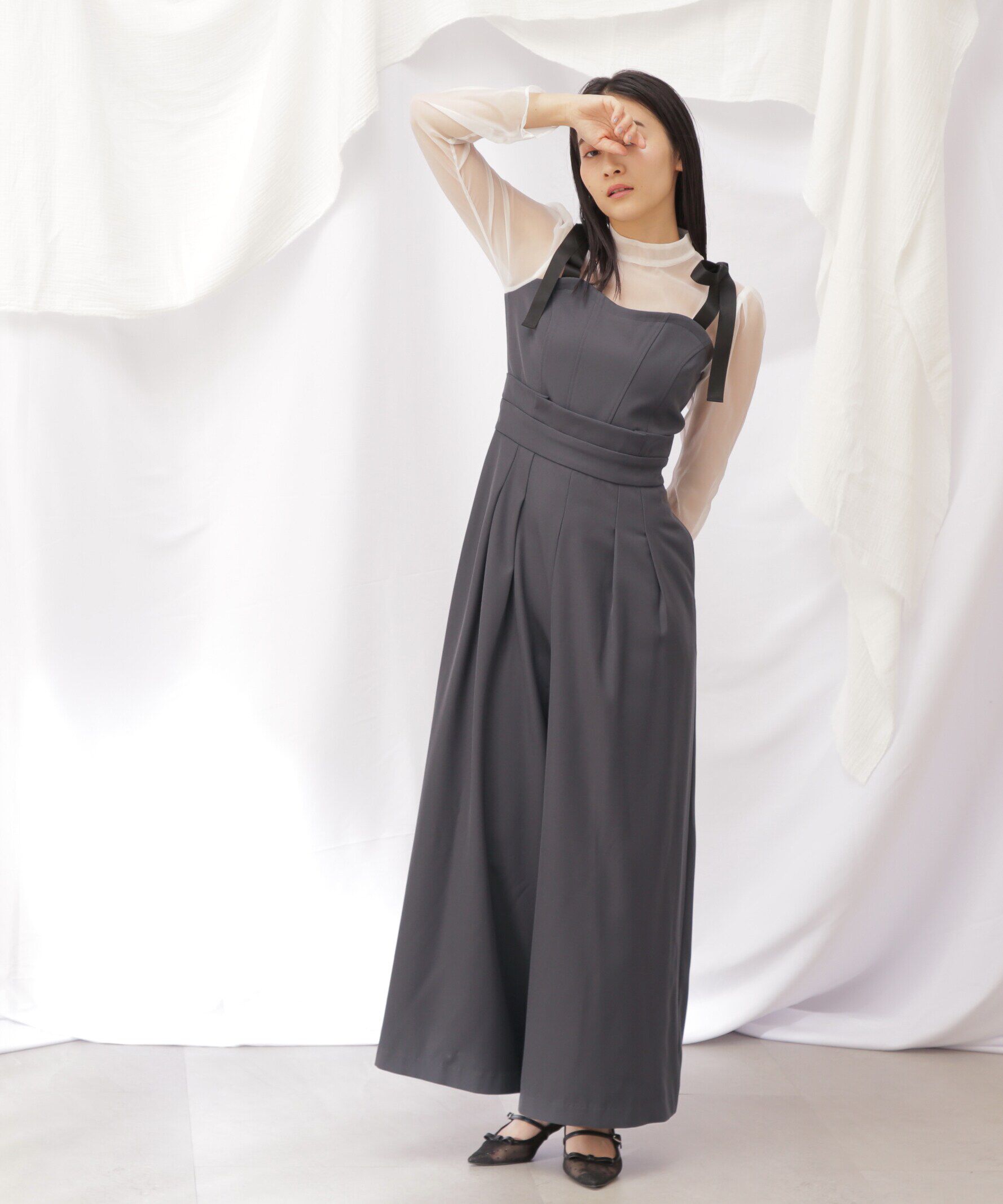  「肩リボンドッキングサロペット」|ワンピース|