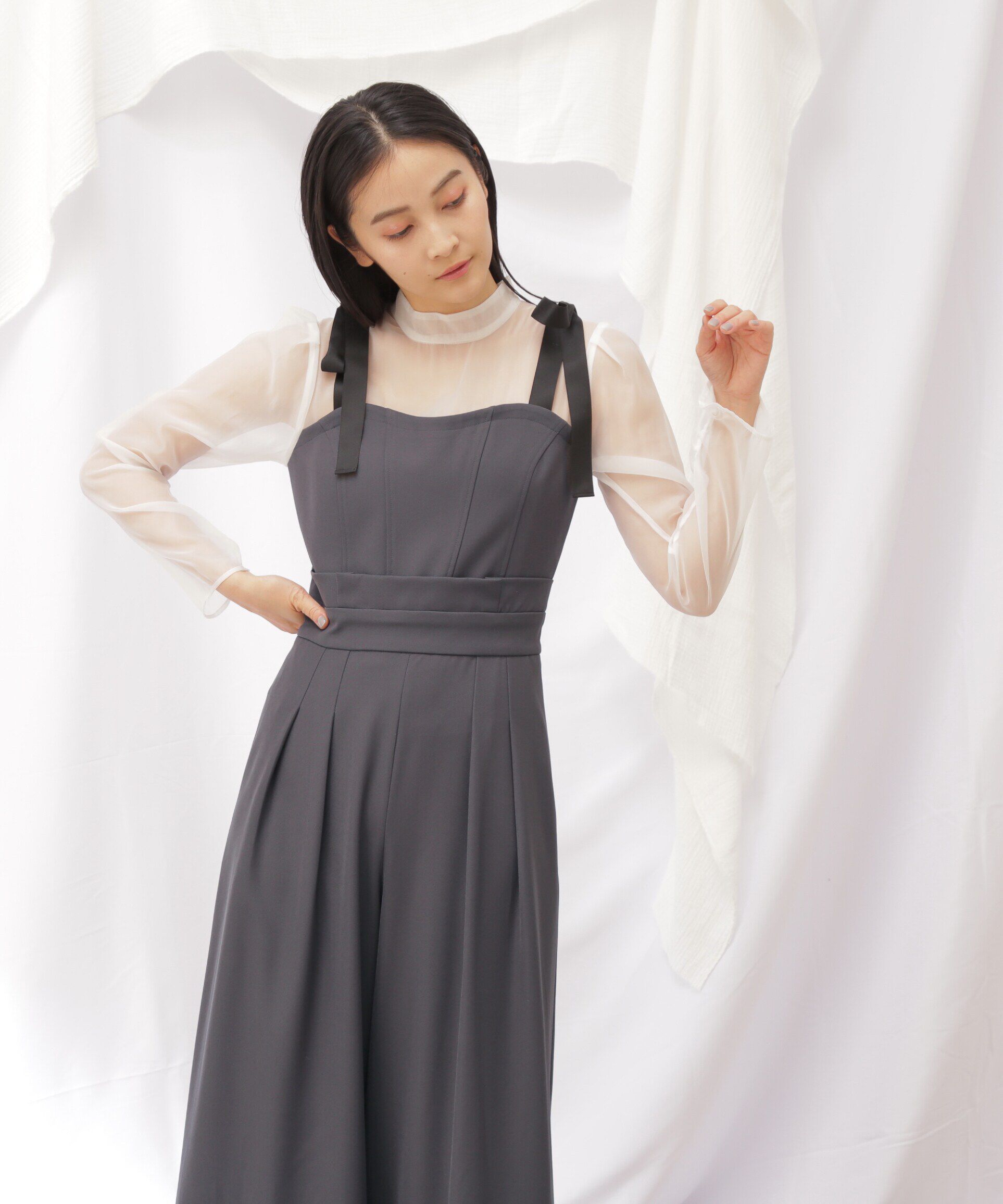  「肩リボンドッキングサロペット」|ワンピース|