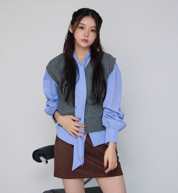 archives「ケーブルニットベスト&times;ボウブラウスＳＥＴ」|カーディガン|