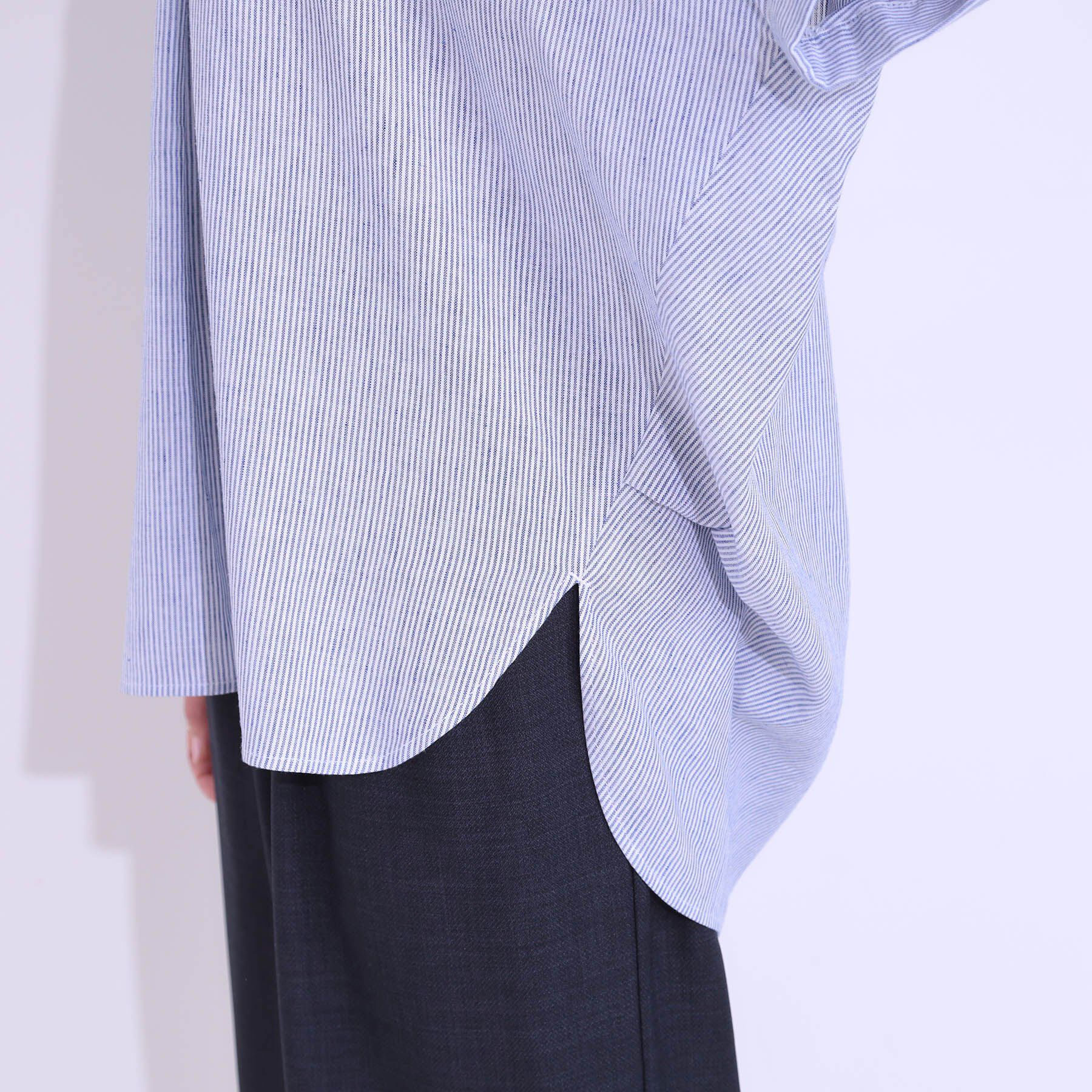 SHOO･LA･RUE「【S-LL/UV/接触冷感/抗菌防臭】体型を自然にカバー フレンチリネンブレンド襟付ドルマンシャツ」|シャツ・ブラウス|