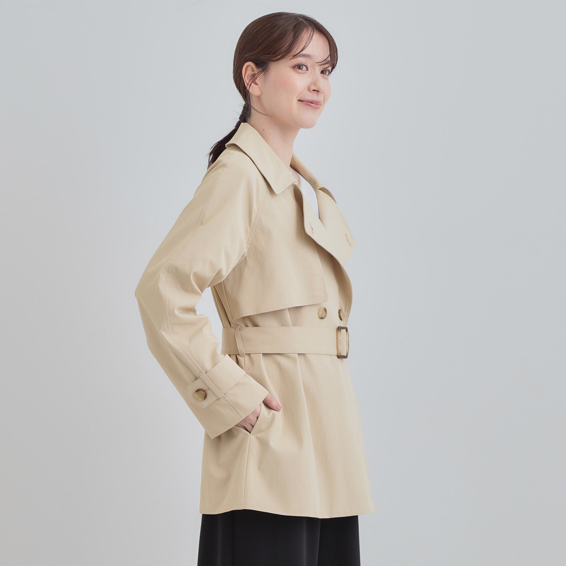 SHOO･LA･RUE「【S-LL/撥水】通勤やお出かけにも活躍 ミドルトレンチコート」|トレンチコート|