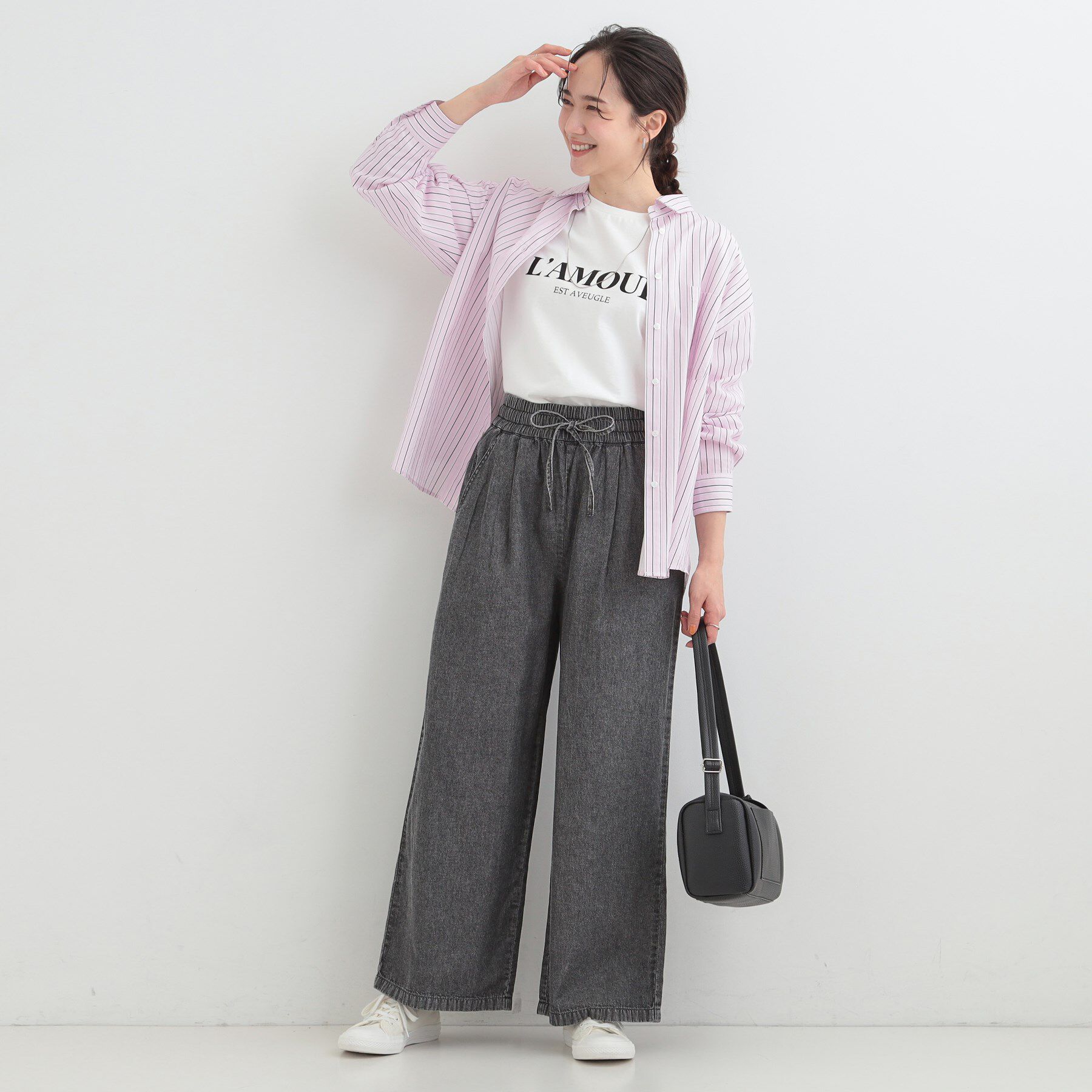 SHOO･LA･RUE「【ライトオンスデニム/着丈選べる】らくらくデニムイージーワイドパンツ」|デニム|