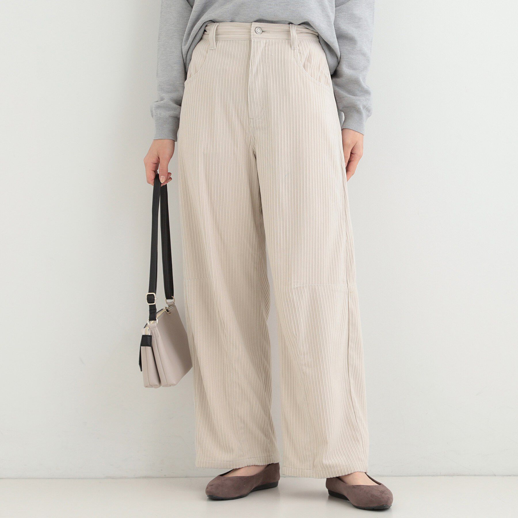 SHOO･LA･RUE「【S-LL】大人っぽく穿ける 股上深め コーデュロイカーブパンツ」|その他|アイボリー(004)