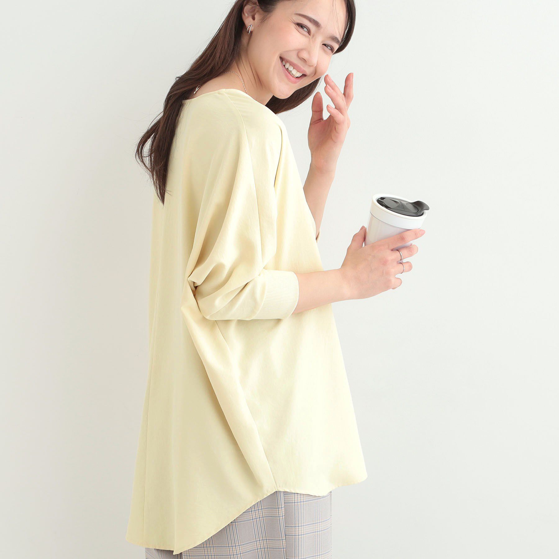 SHOO･LA･RUE「【着丈選べる/体型カバー】さらさらとろん ドルマンブラウス」|シャツ・ブラウス|ライトイエローロング