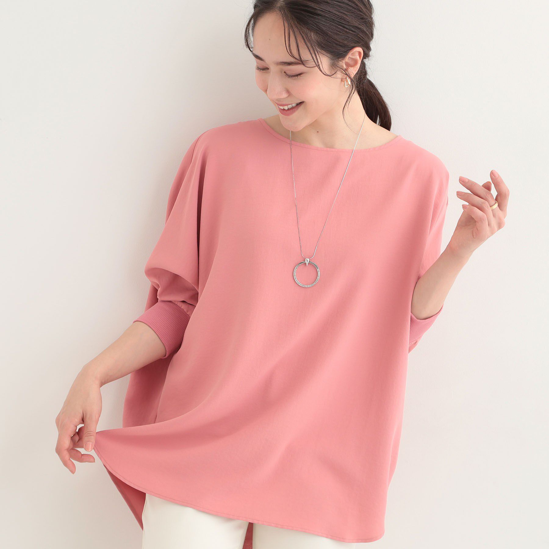 SHOO･LA･RUE「【着丈選べる/体型カバー】さらさらとろん ドルマンブラウス」|シャツ・ブラウス|ピンクロング(872