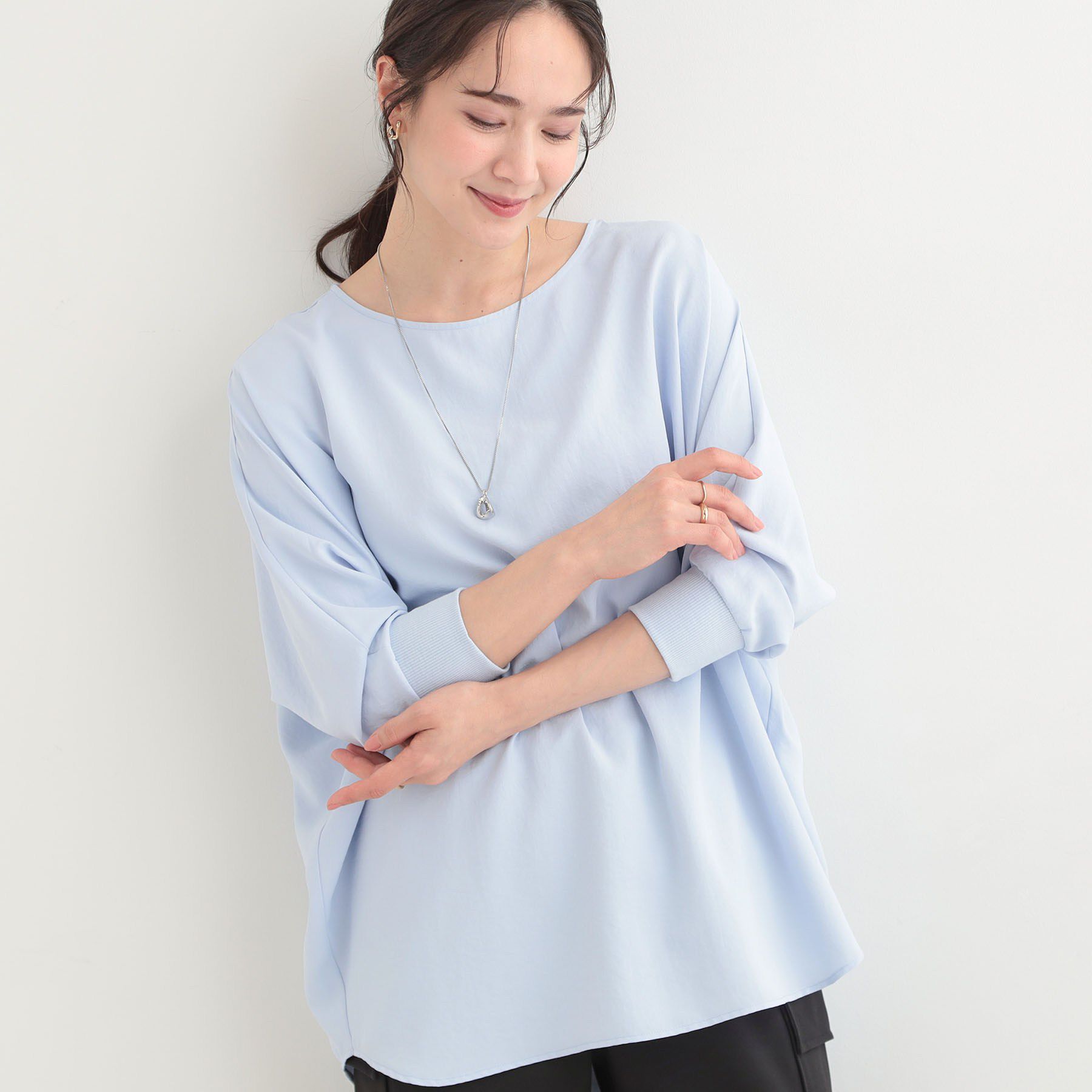 SHOO･LA･RUE「【着丈選べる/体型カバー】さらさらとろん ドルマンブラウス」|シャツ・ブラウス|サックスブルーロング