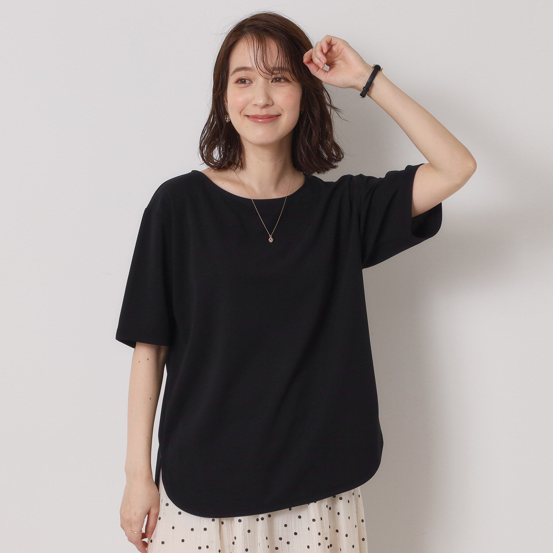 ITS&rsquo;DEMO「【接触冷感／洗濯機OK】カットジョーゼットTシャツ」|シャツ・ブラウス|ブラック(019)