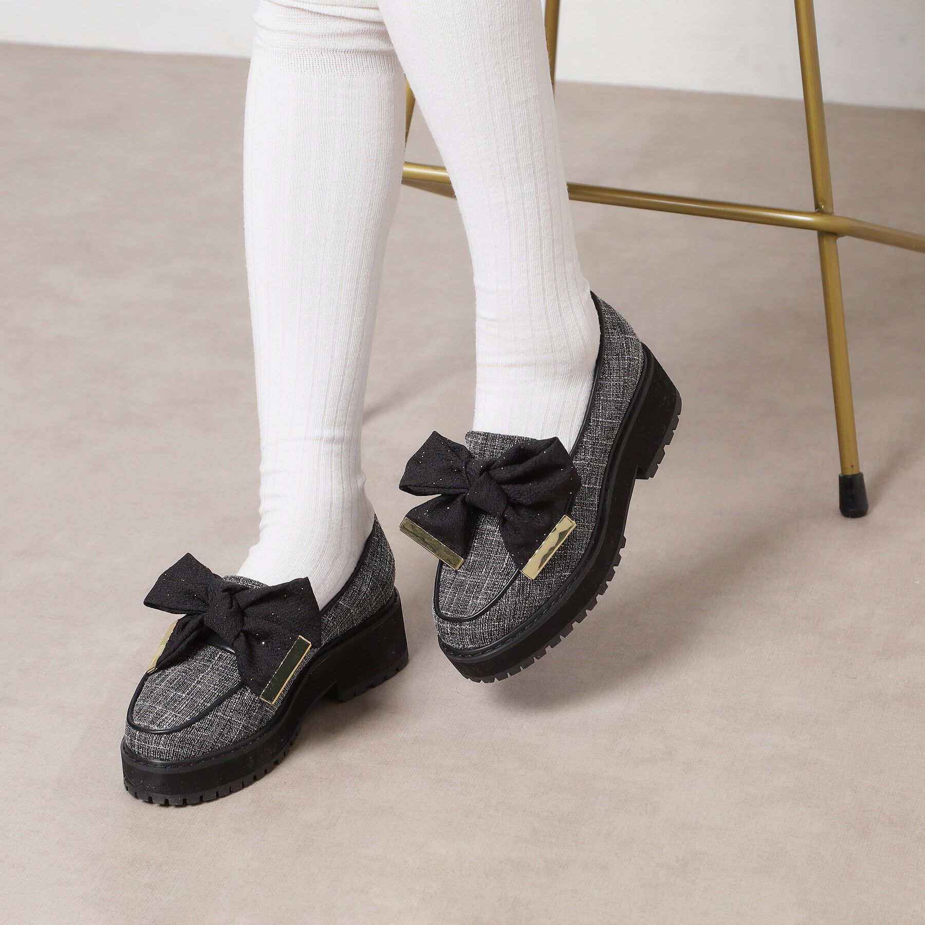 ESPERANZA「晴雨兼用リボン厚底ローファー」|パンプス|