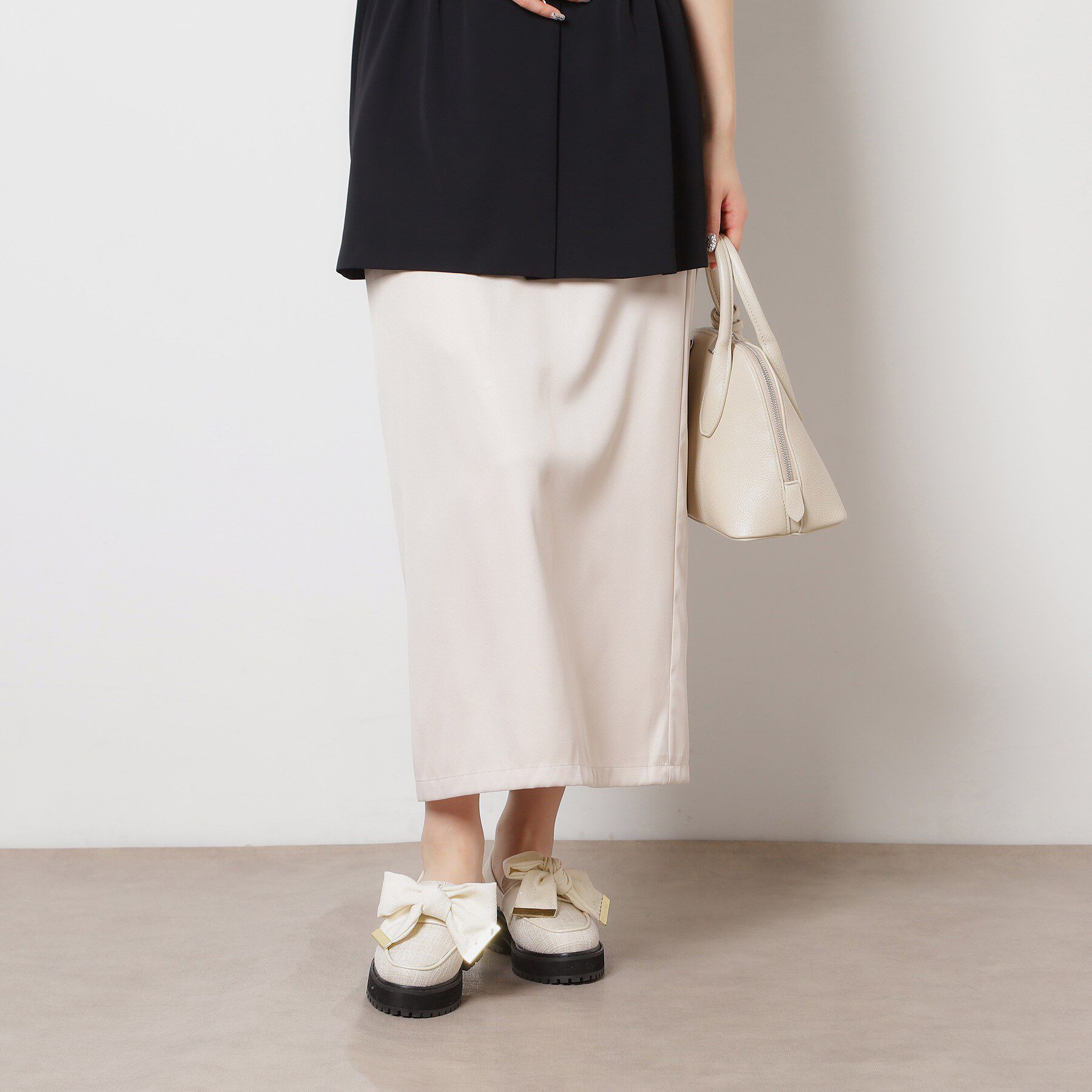 ESPERANZA「晴雨兼用リボン厚底ローファー」|パンプス|アイボリー(304)