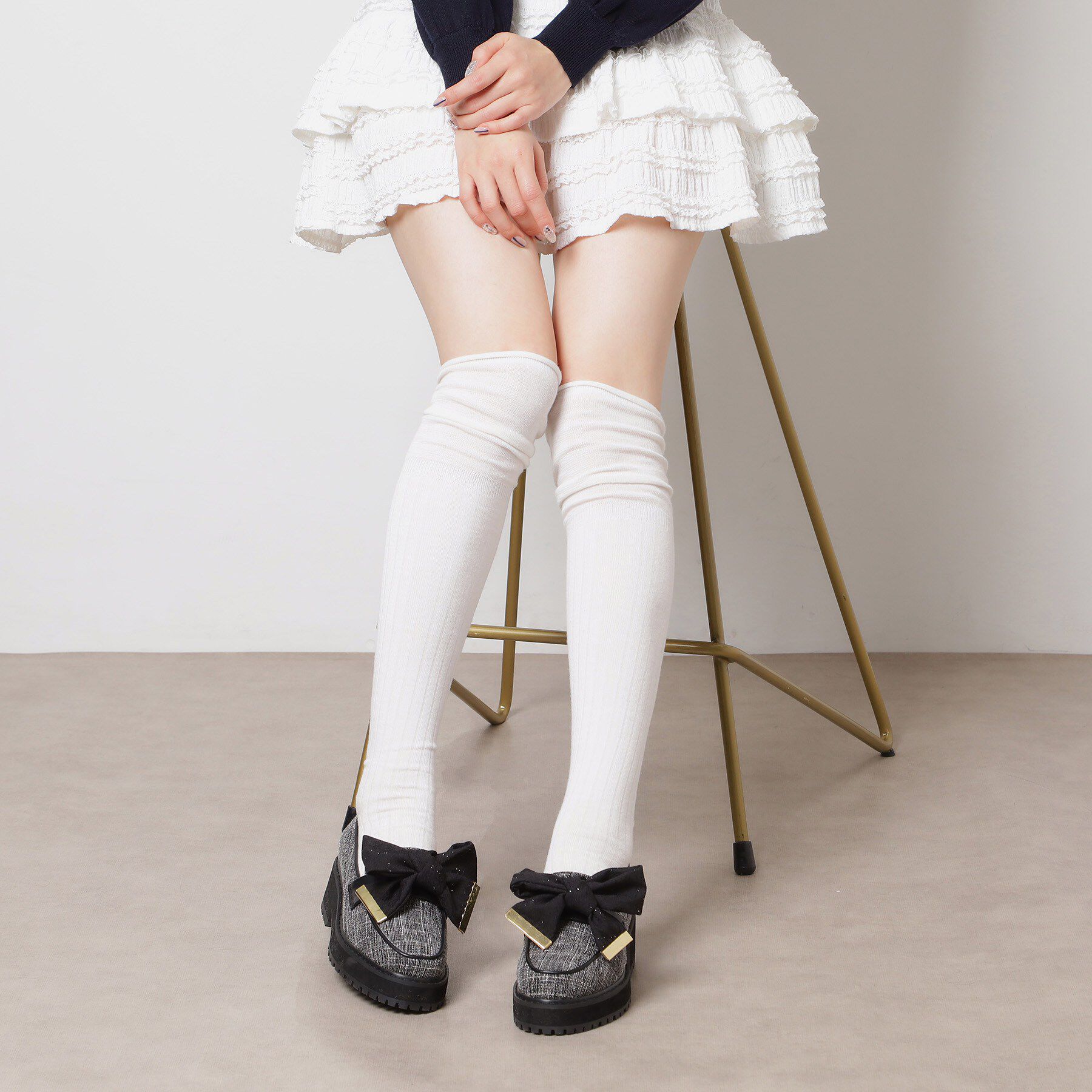 ESPERANZA「晴雨兼用リボン厚底ローファー」|パンプス|ブラック(319)