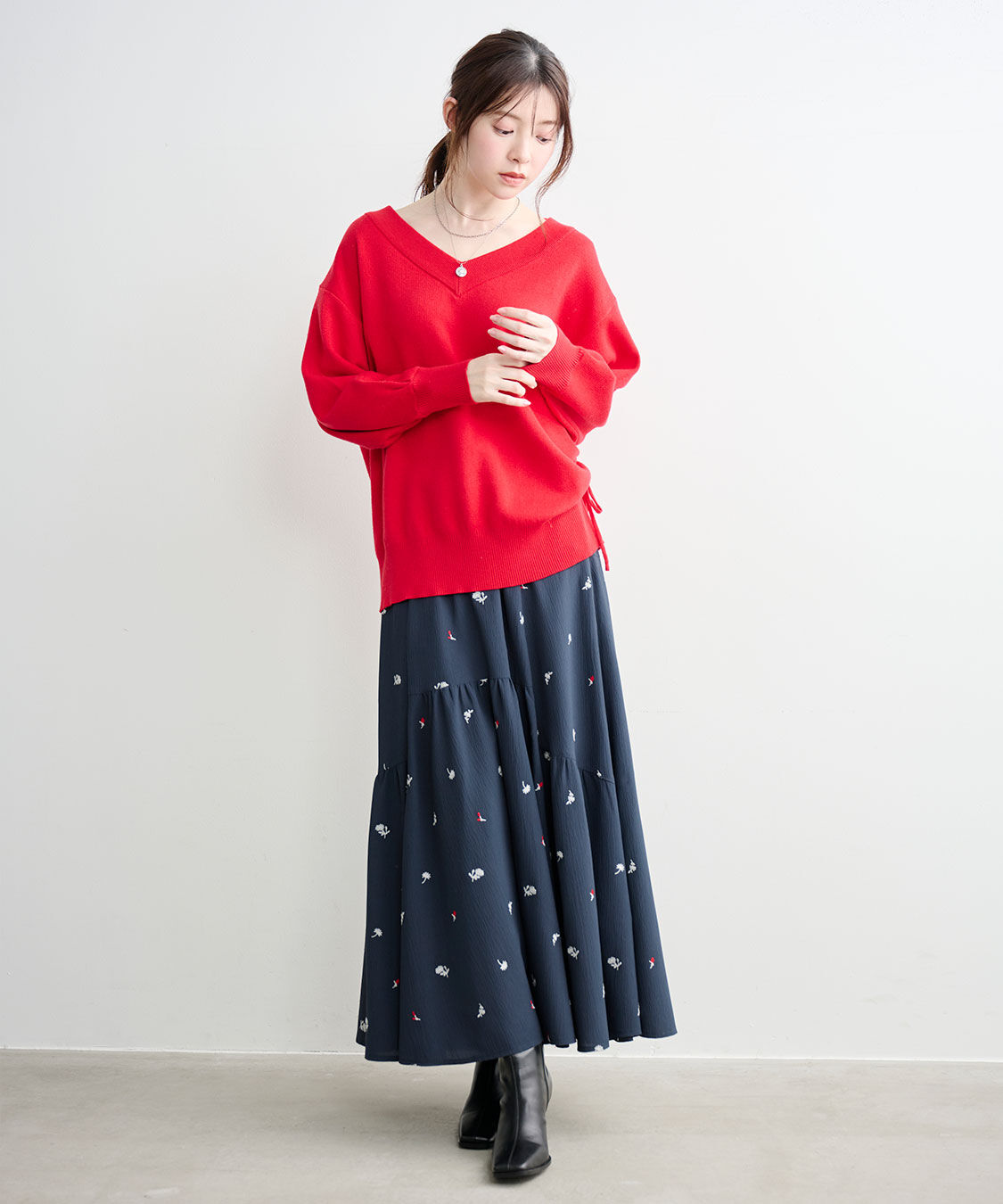 COCO DEAL「フラワー/スター刺繍ティアードスカート」|スカート|ネイビーフラワー