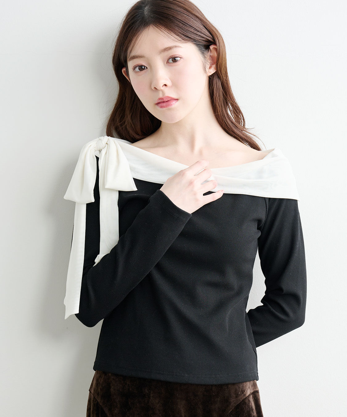 COCO DEAL「シアーリボンリブトップス」|Tシャツ・カットソー|ブラック