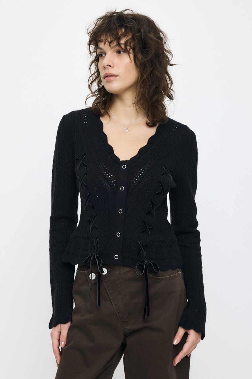 MOUSSY「LACE UP RIBBON カーディガン」|ニット・セーター|