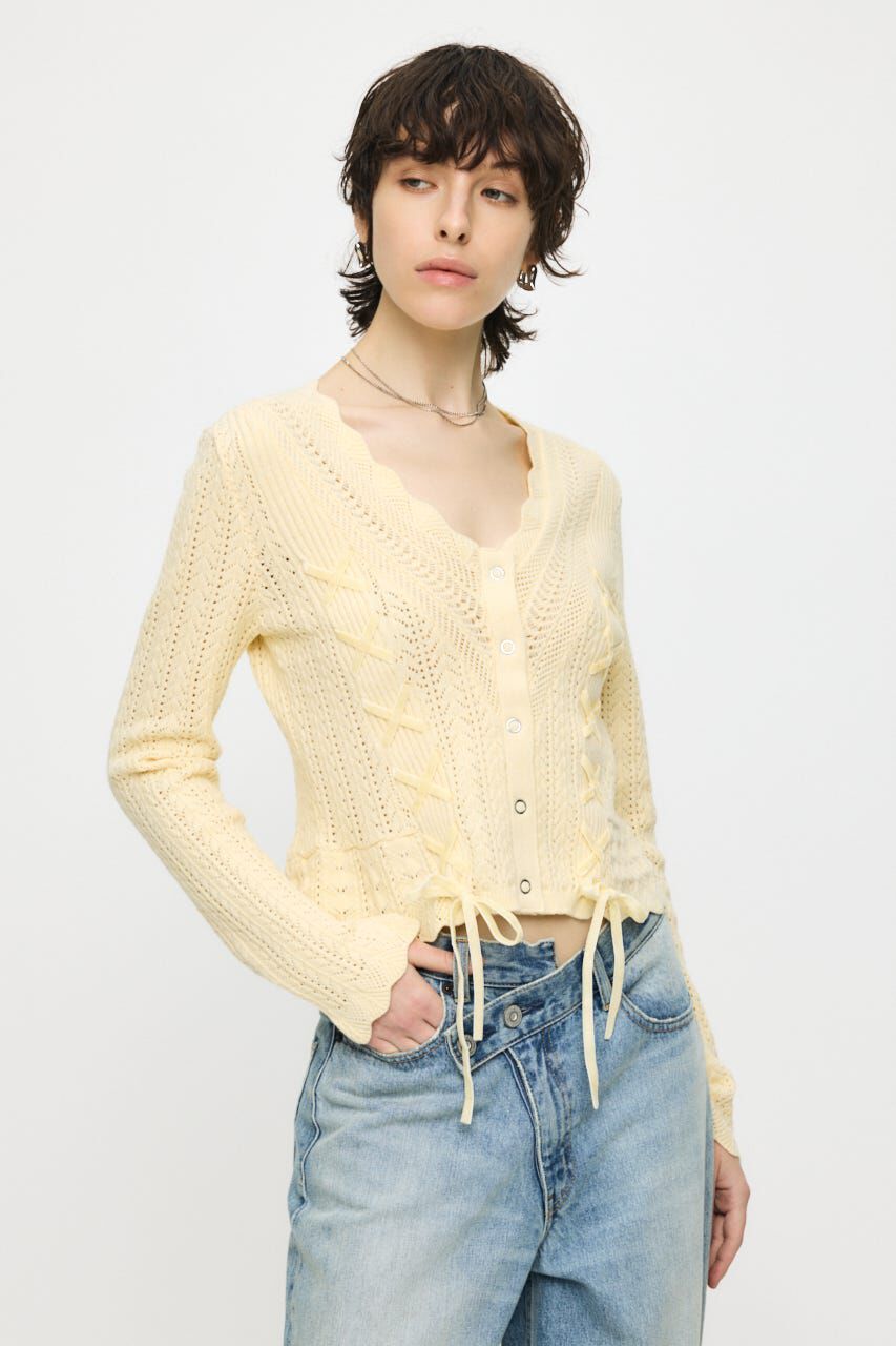 MOUSSY「LACE UP RIBBON カーディガン」|ニット・セーター|