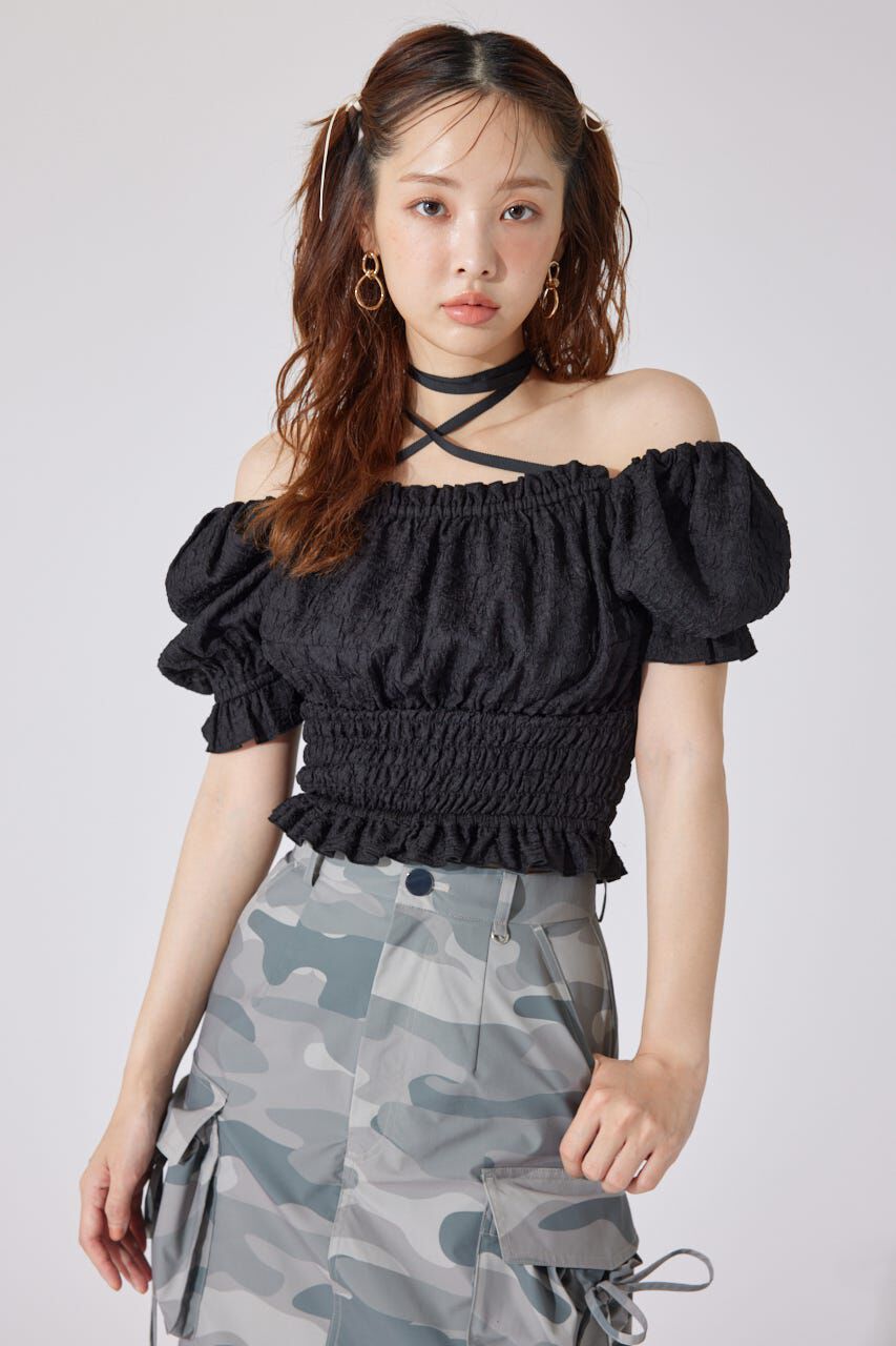 rienda「メニーウェイシャーリングショートブラウス」|シャツ・ブラウス|BLK