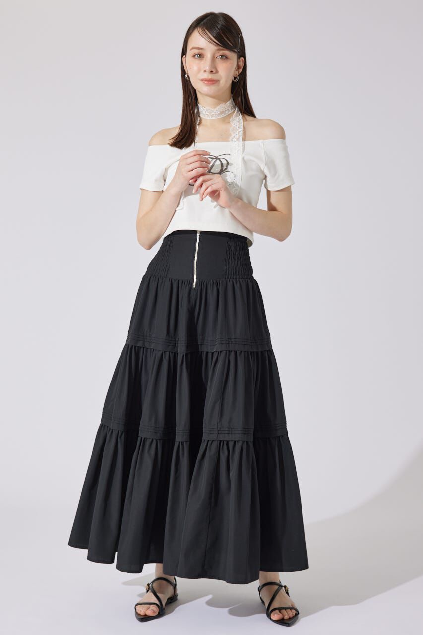 rienda「ウエストシャーリングタックデザインフレアスカート」|スカート|