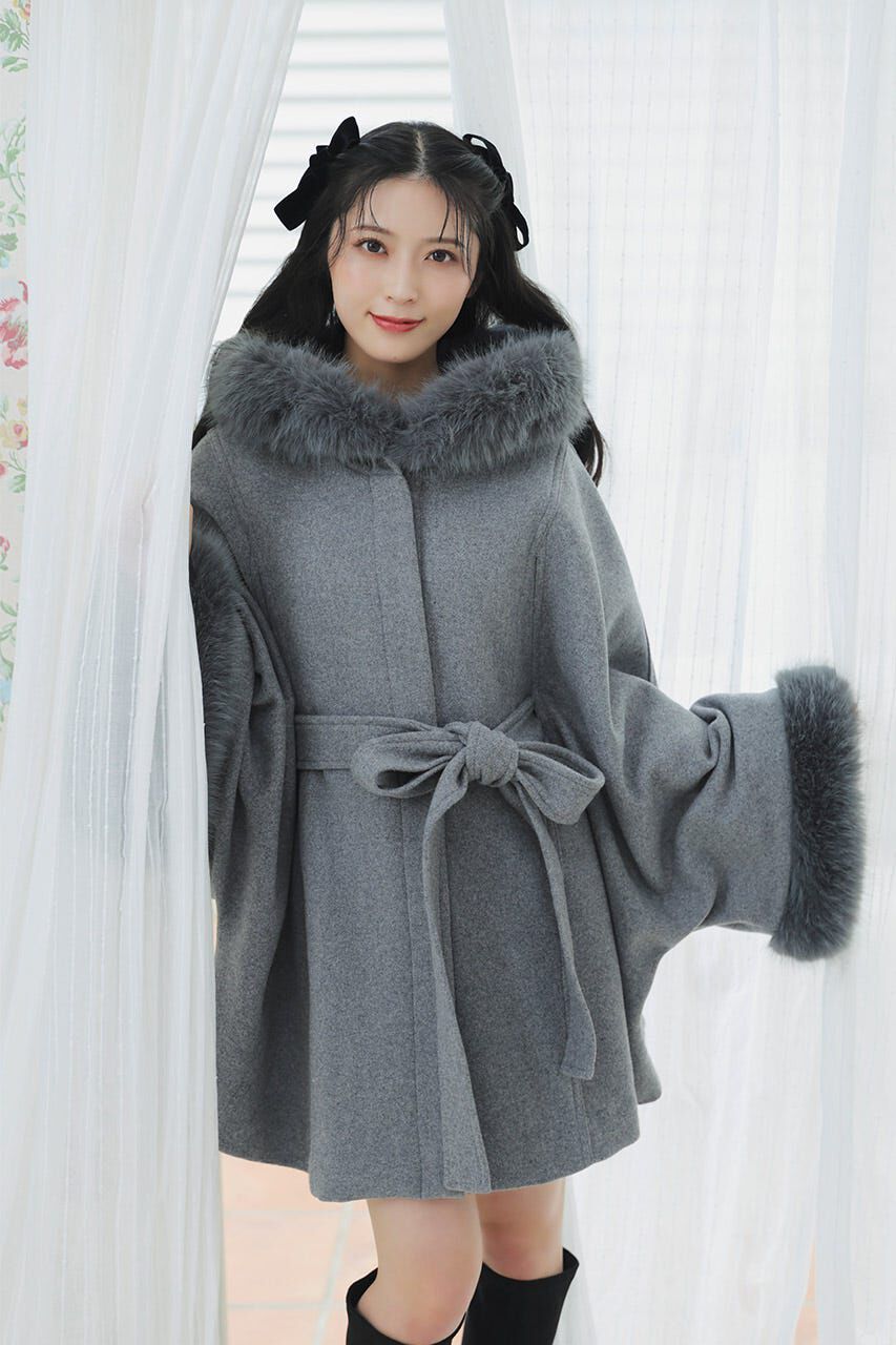 rienda「ウールMIXフードポンチョコート」|その他|GRY