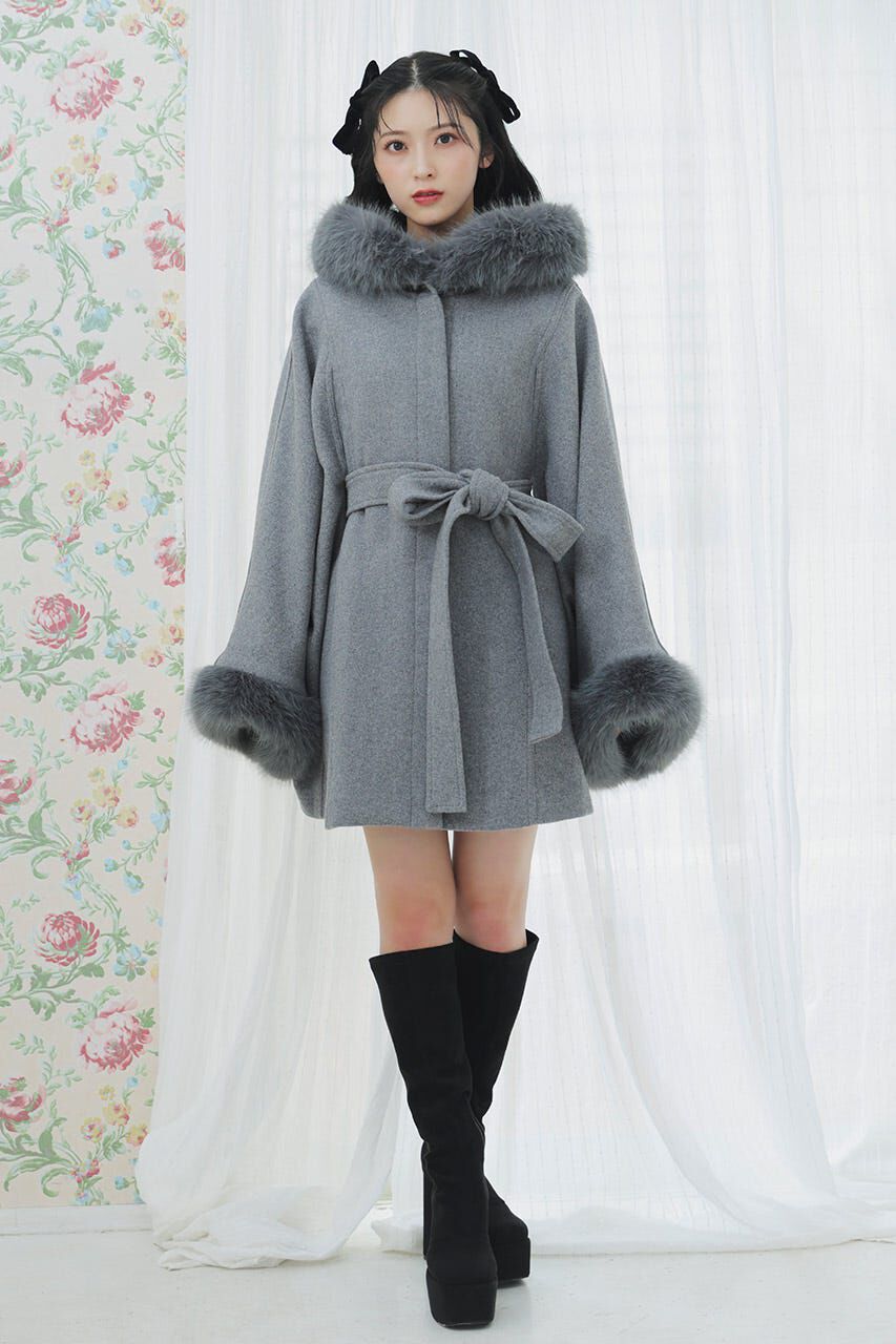 rienda「ウールMIXフードポンチョコート」|その他|