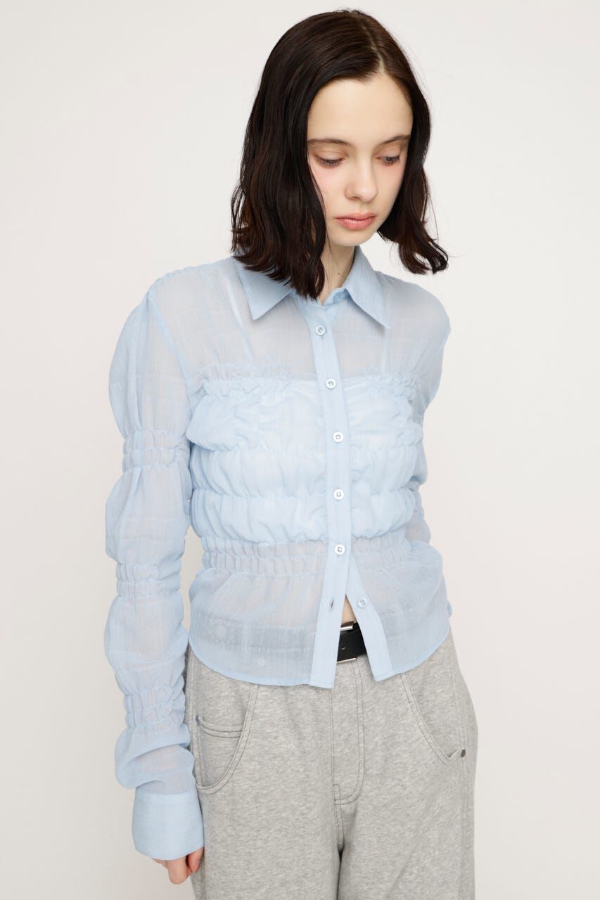 SLY「RANDOM SHIRRING トップス」|シャツ・ブラウス|L/BLU1