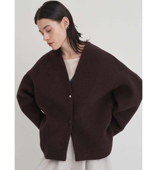 ELENDEEK「FORM SHORT WOOL CT」|ノーカラーコート|