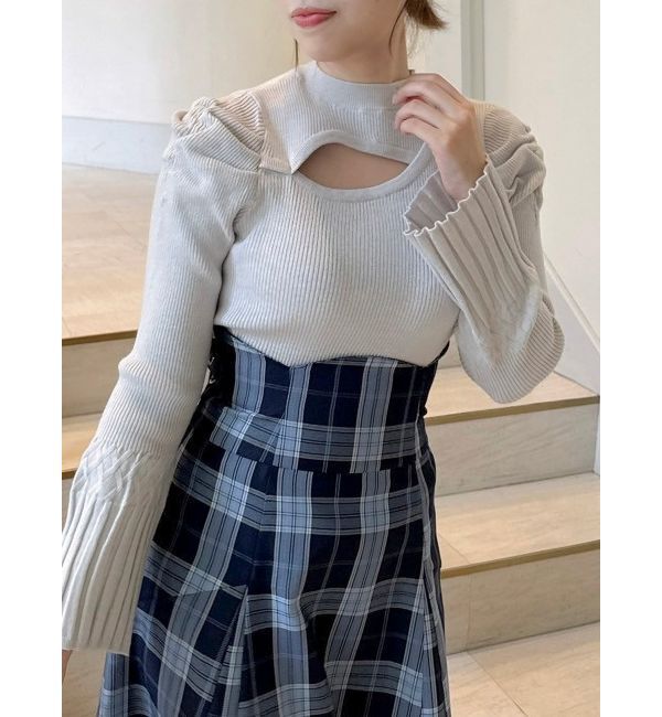 dazzlin「デコルテオープンリブニットトップス」|ニット・セーター|グレー