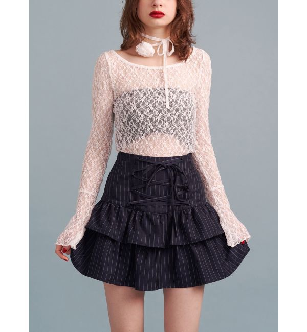 jouetie「レースアップティアードミニスカパン【セットアップ対応】」|スカート|