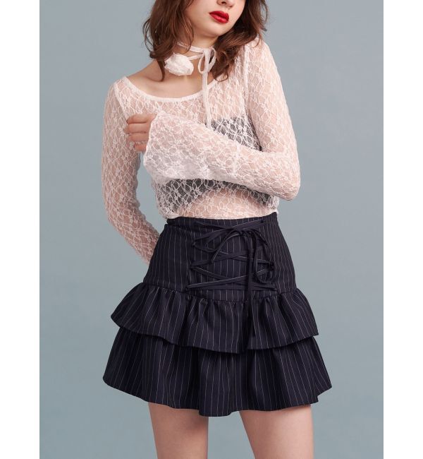 jouetie「レースアップティアードミニスカパン【セットアップ対応】」|スカート|