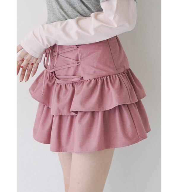 jouetie「レースアップティアードミニスカパン【セットアップ対応】」|スカート|ピンク