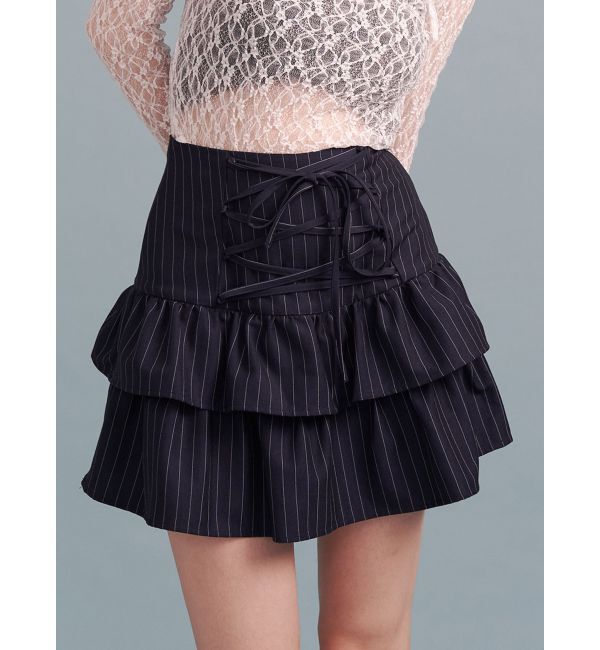 jouetie「レースアップティアードミニスカパン【セットアップ対応】」|スカート|ネイビー
