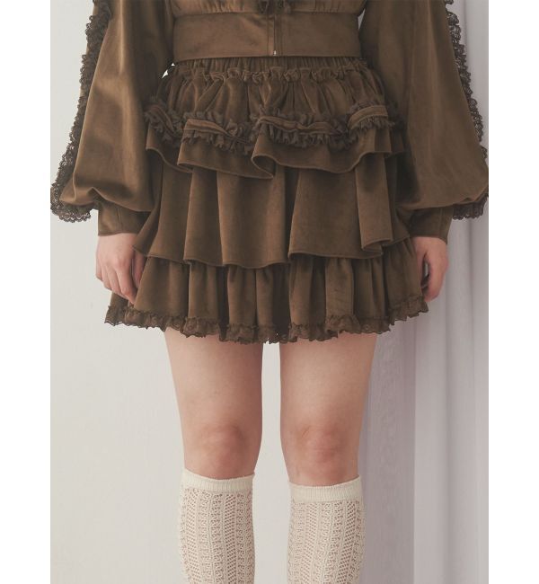 merry jenny「フリルベロアミニスカート」|スカート|ブラウン
