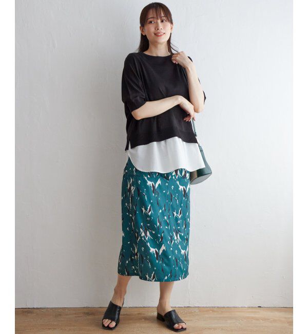 ikka「ベルト付きプリントスカート」|スカート|
