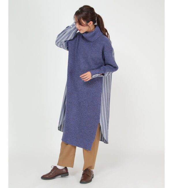 Lbc with Life「異素材切り替えタートルニットワンピ」|シャツ・ブラウス|