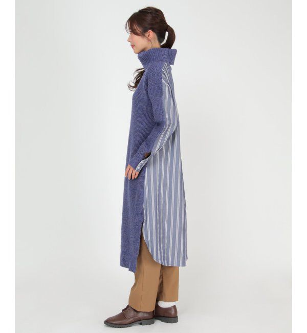 Lbc with Life「異素材切り替えタートルニットワンピ」|シャツ・ブラウス|